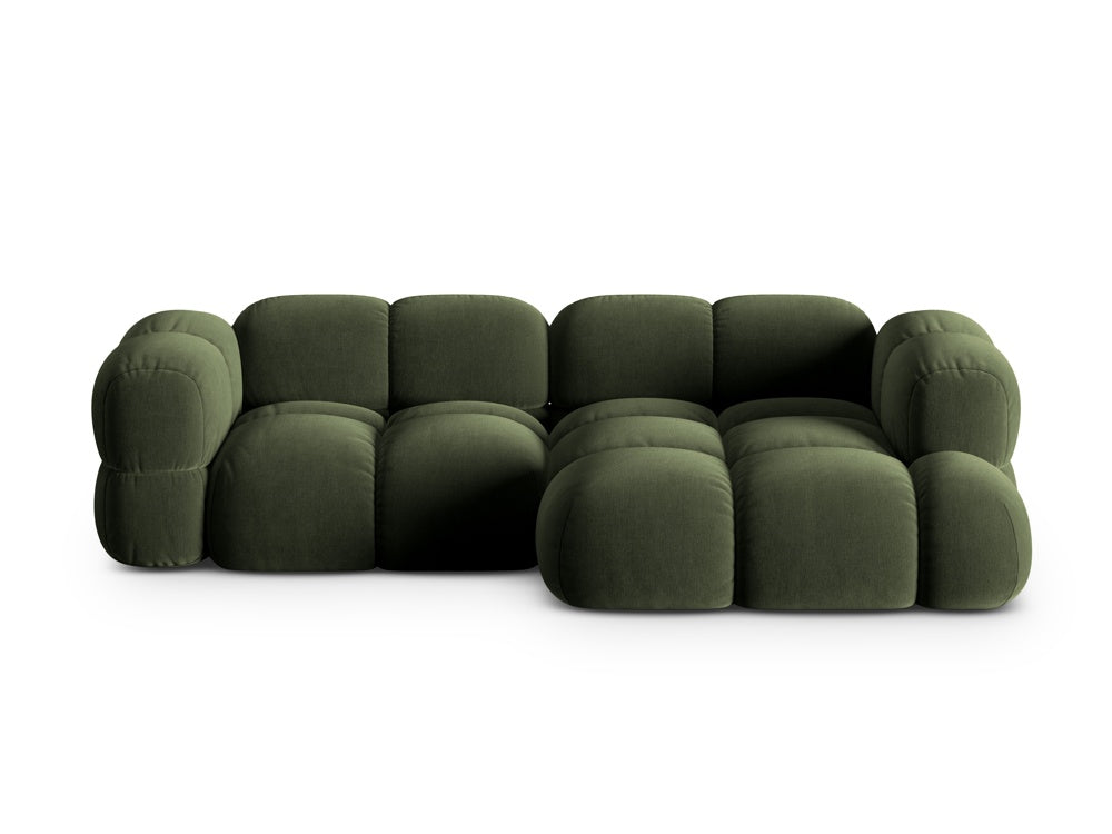 Velvet corner sofa for three people, right-facing LORETTO in green