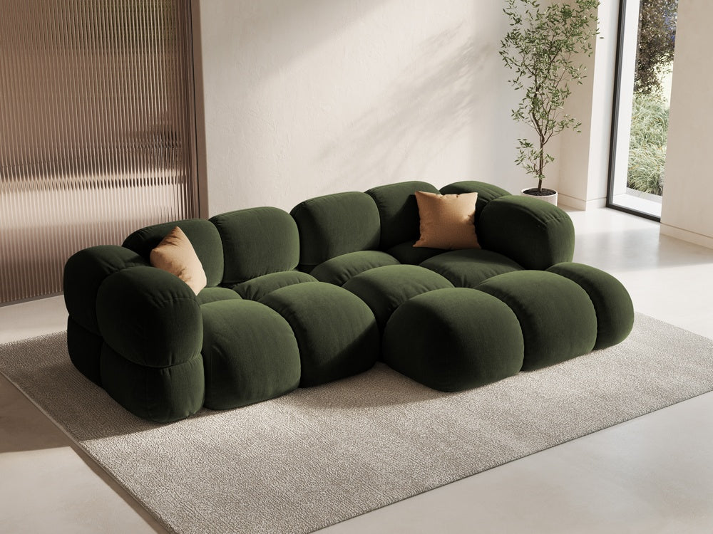 Velvet corner sofa for three people, right-facing LORETTO in green