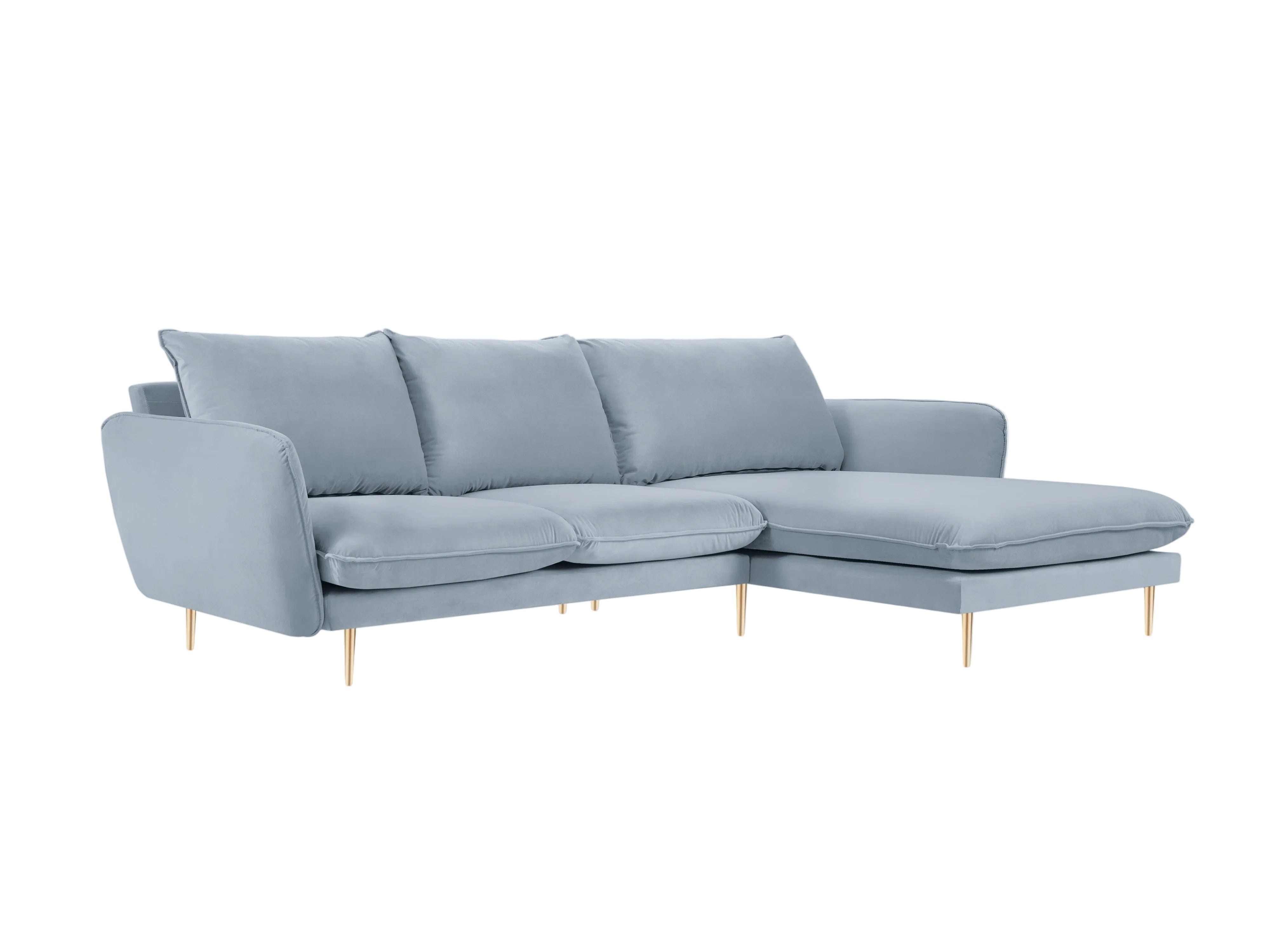 Velvet Corner Sofa Right-Hand 5-Seater VIENNA Light Blue with Gold Base