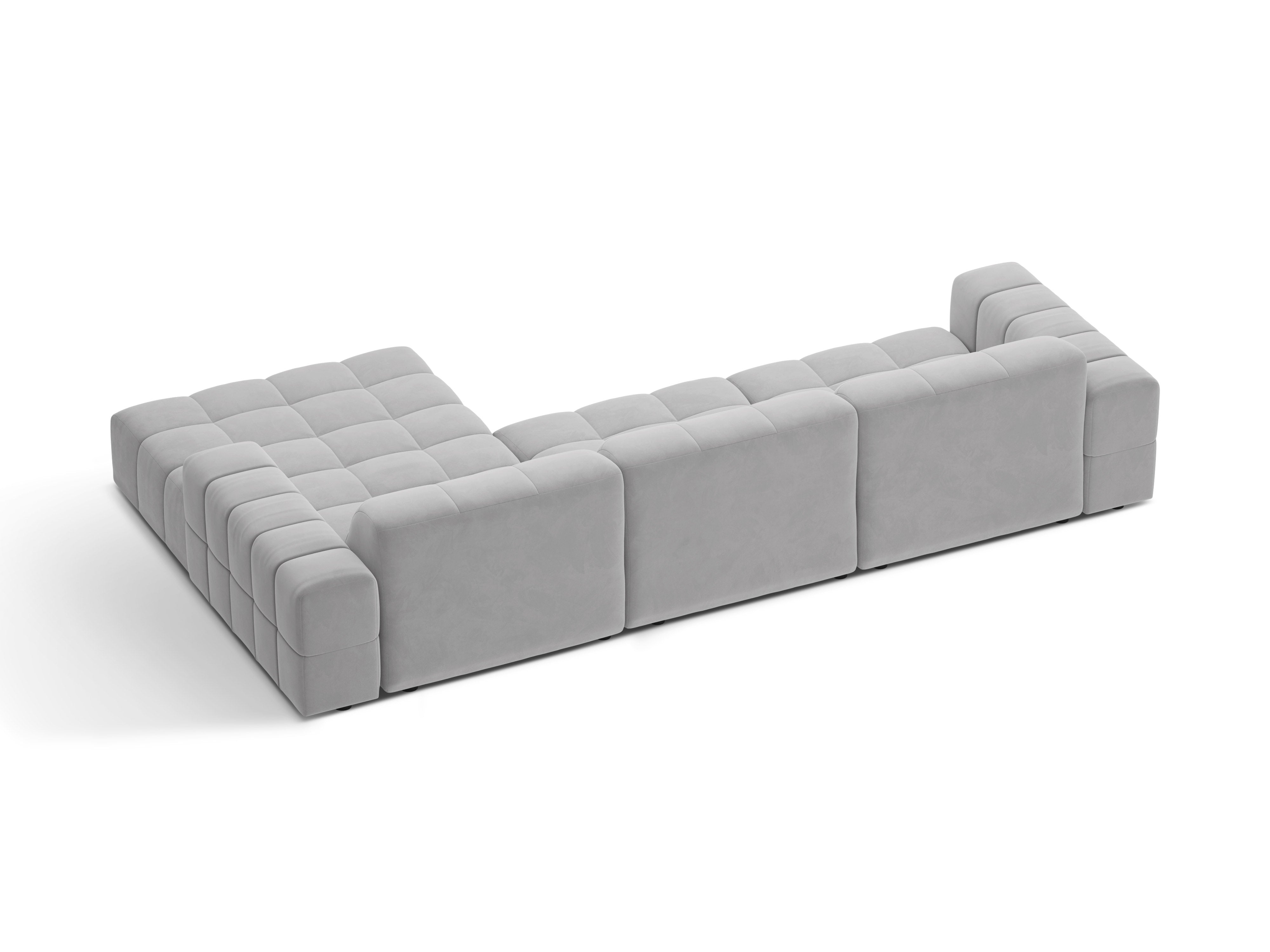 Narożnik prawostronny aksamitny 4-osobowy CHICAGO jasnoszary – sofa narożna