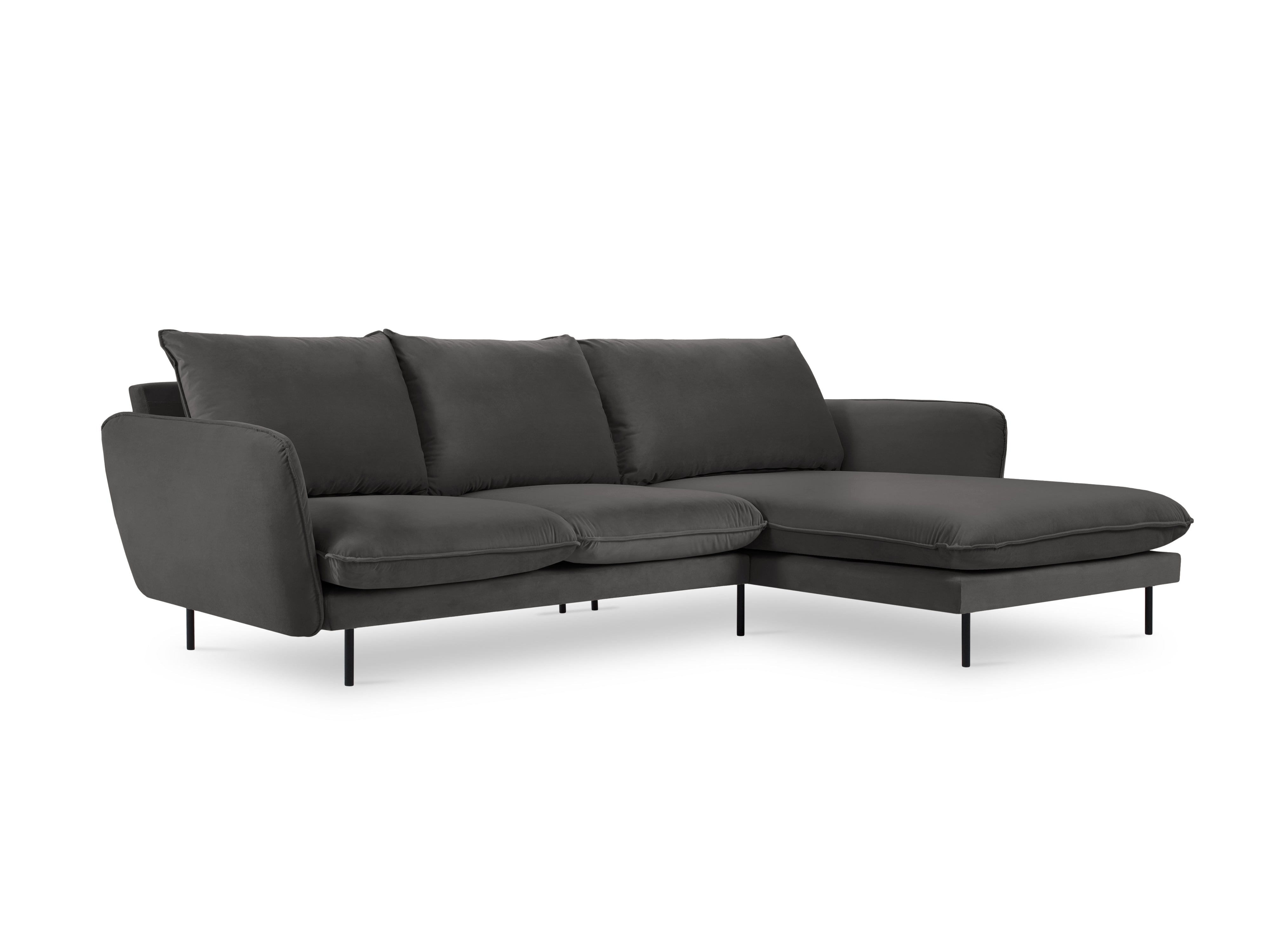 Velvet Corner Sofa Right-Handed for 5 People VIENNA Dark Gray with Black Base