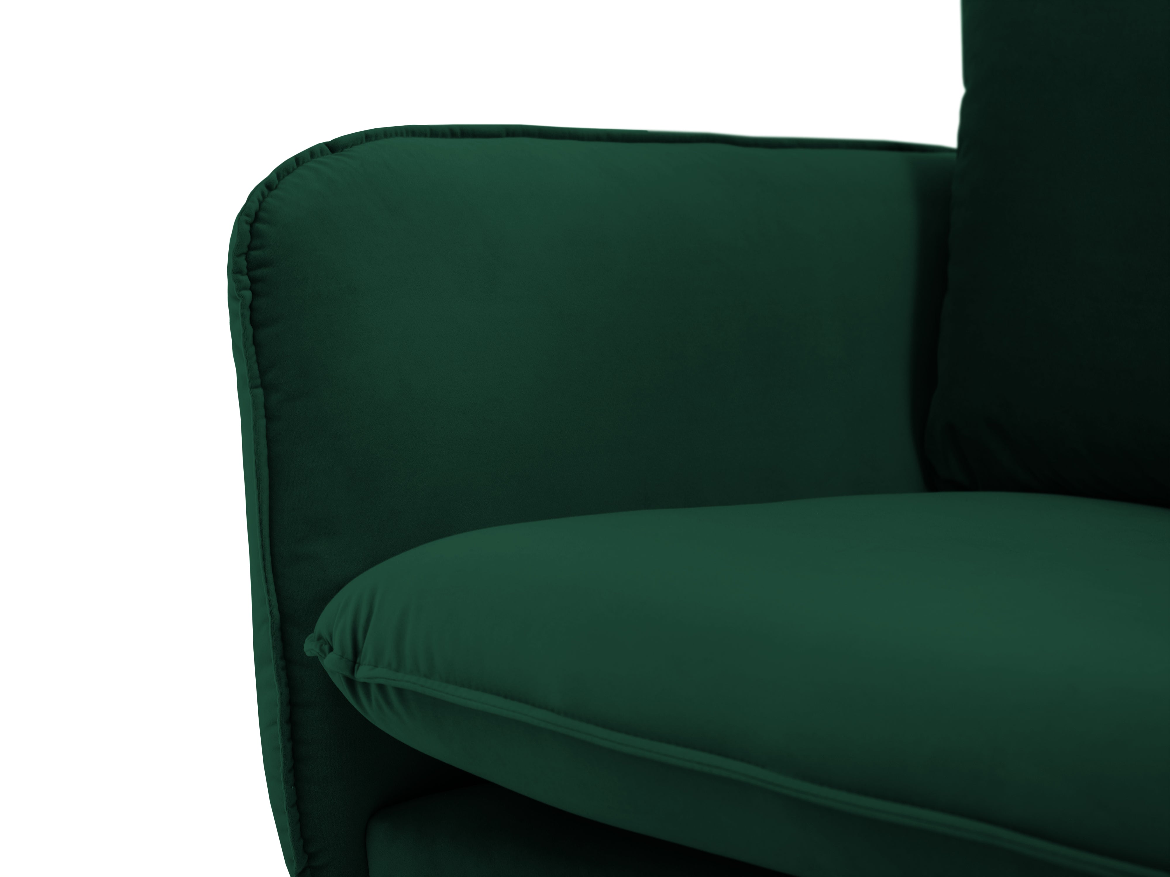 Velvet corner sofa for 6 people, right-facing, VIENNA in bottle green with a gold base