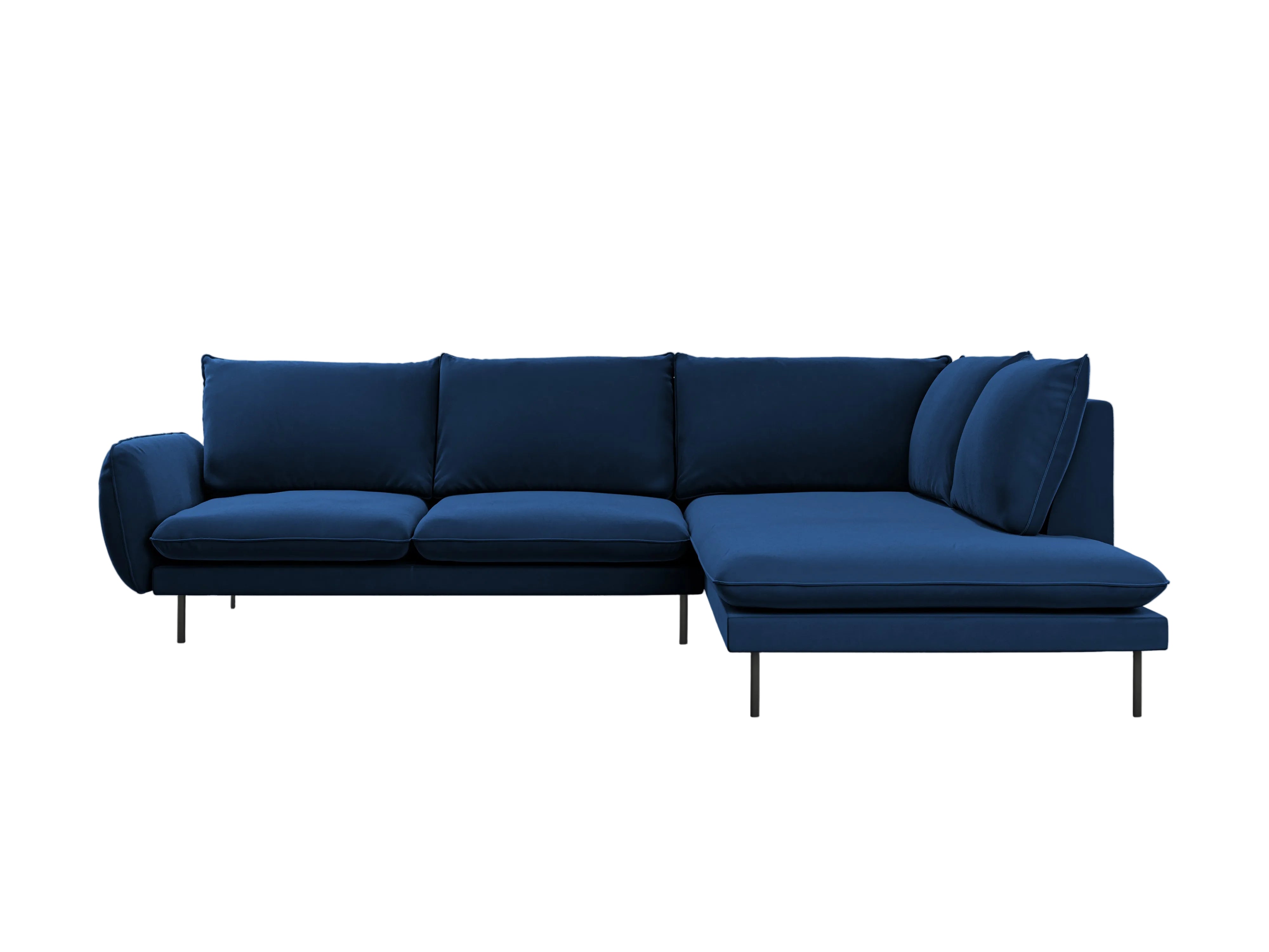 Velvet Corner Sofa for 6 People Right-Hand Side VIENNA Royal Blue with Black Base