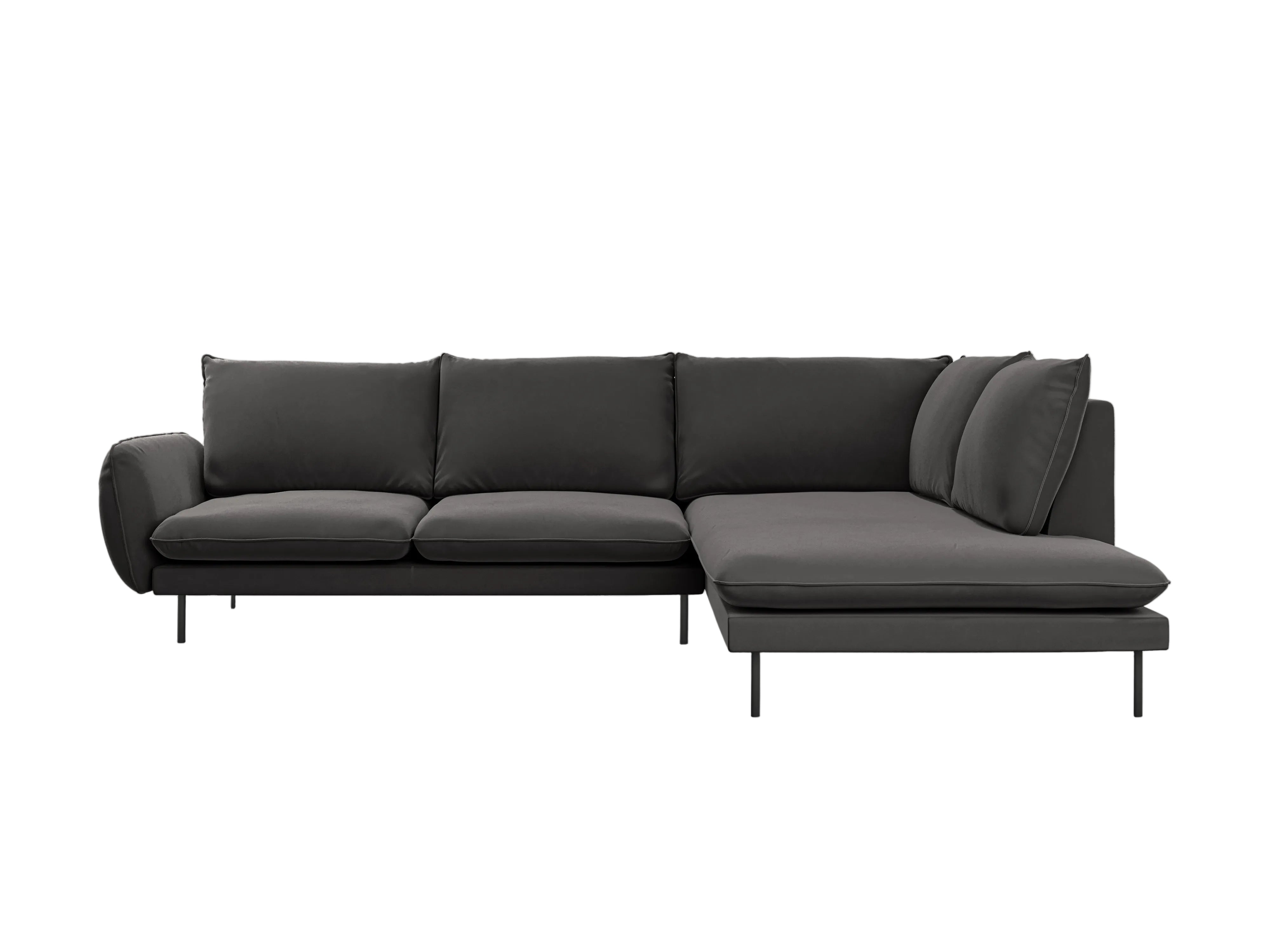 Velvet corner sofa for 6 people, right-facing, VIENNA, dark gray with black base