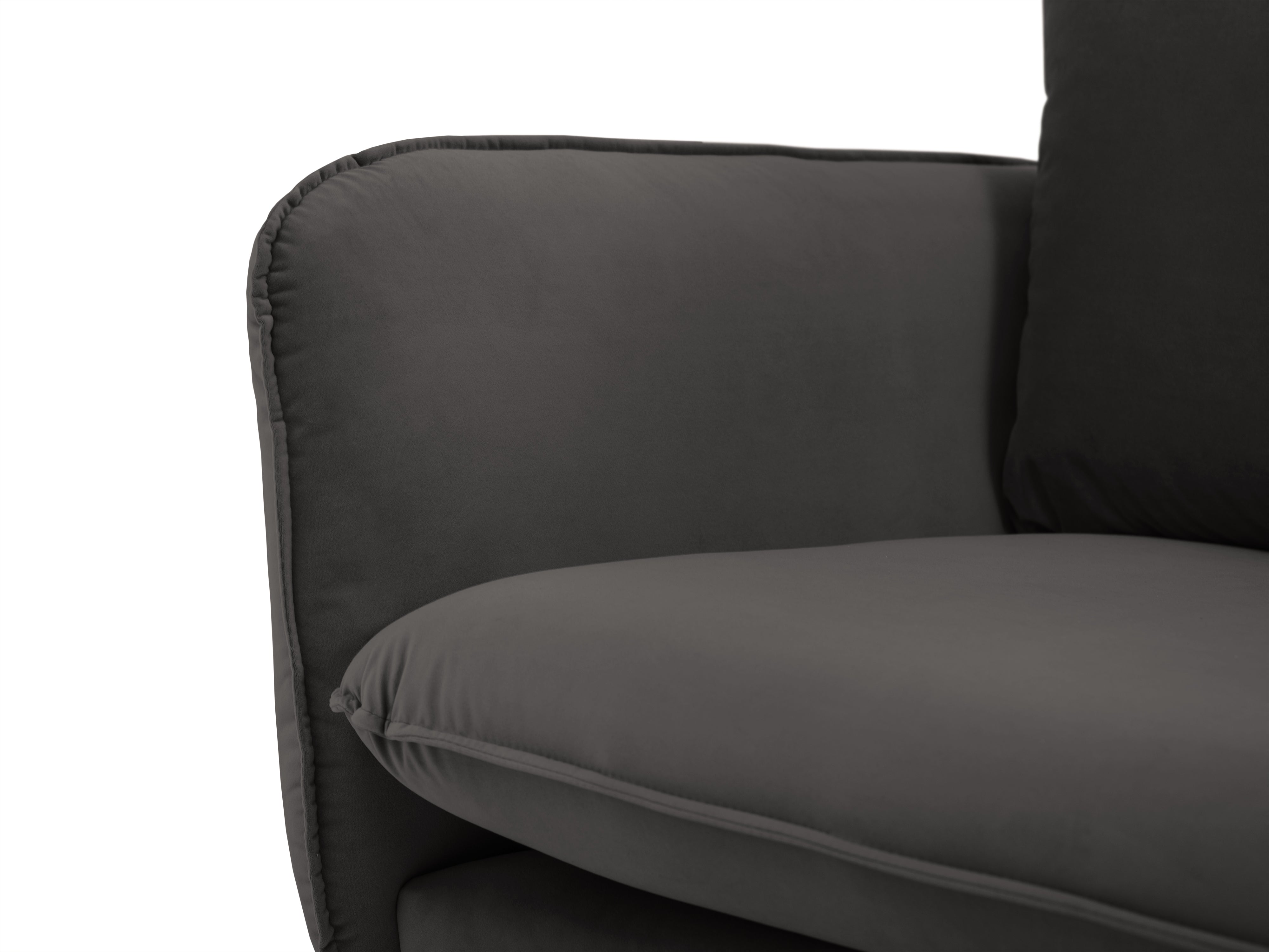 Velvet corner sofa for 6 people, right-facing, VIENNA, dark gray with black base