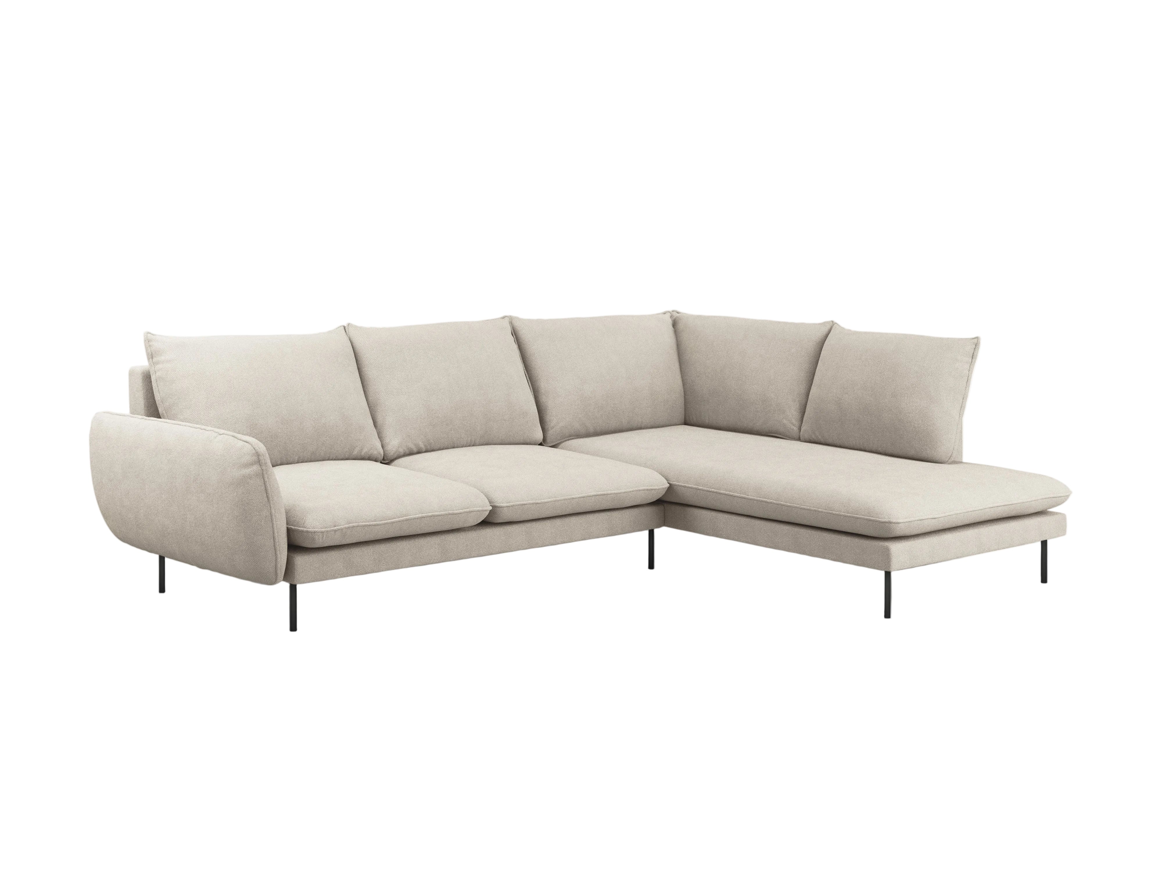 Right-facing 6-seater corner sofa VIENNA light beige chenille with black base