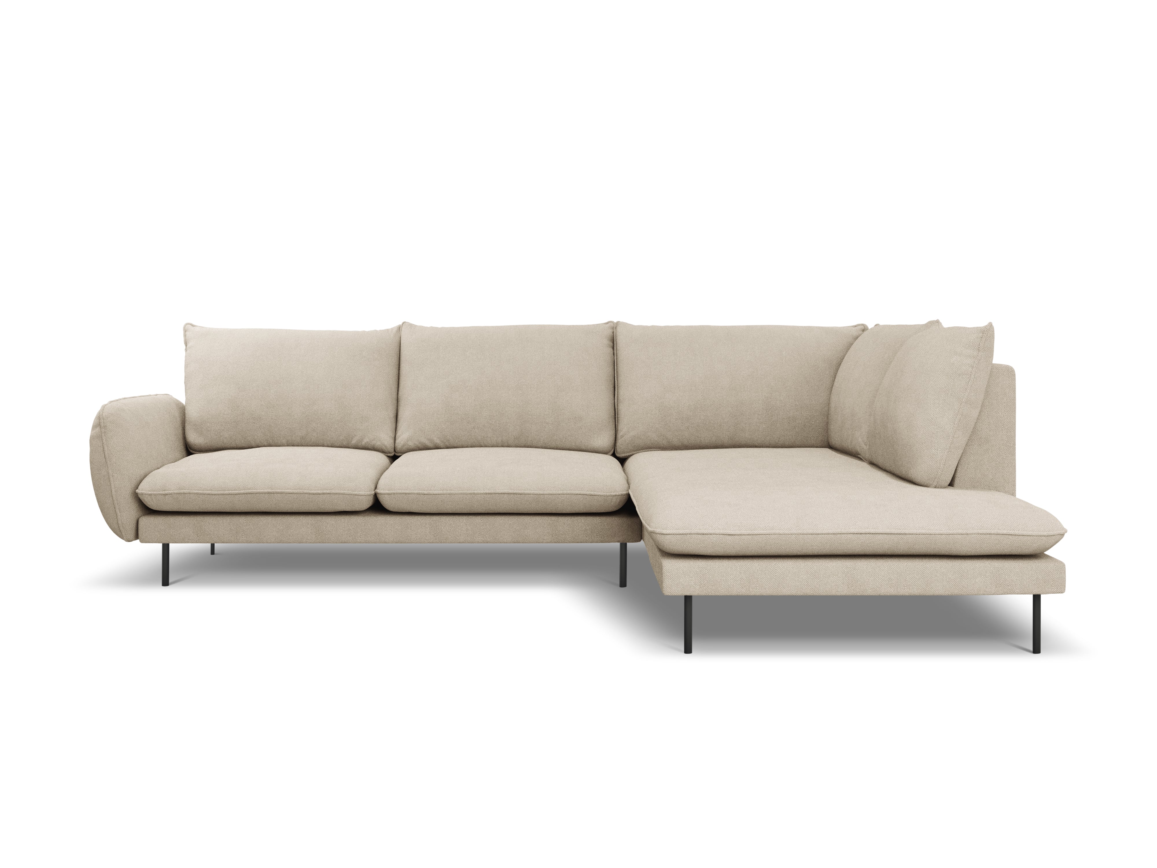 Right-facing 6-seater corner sofa VIENNA beige chenille with black base