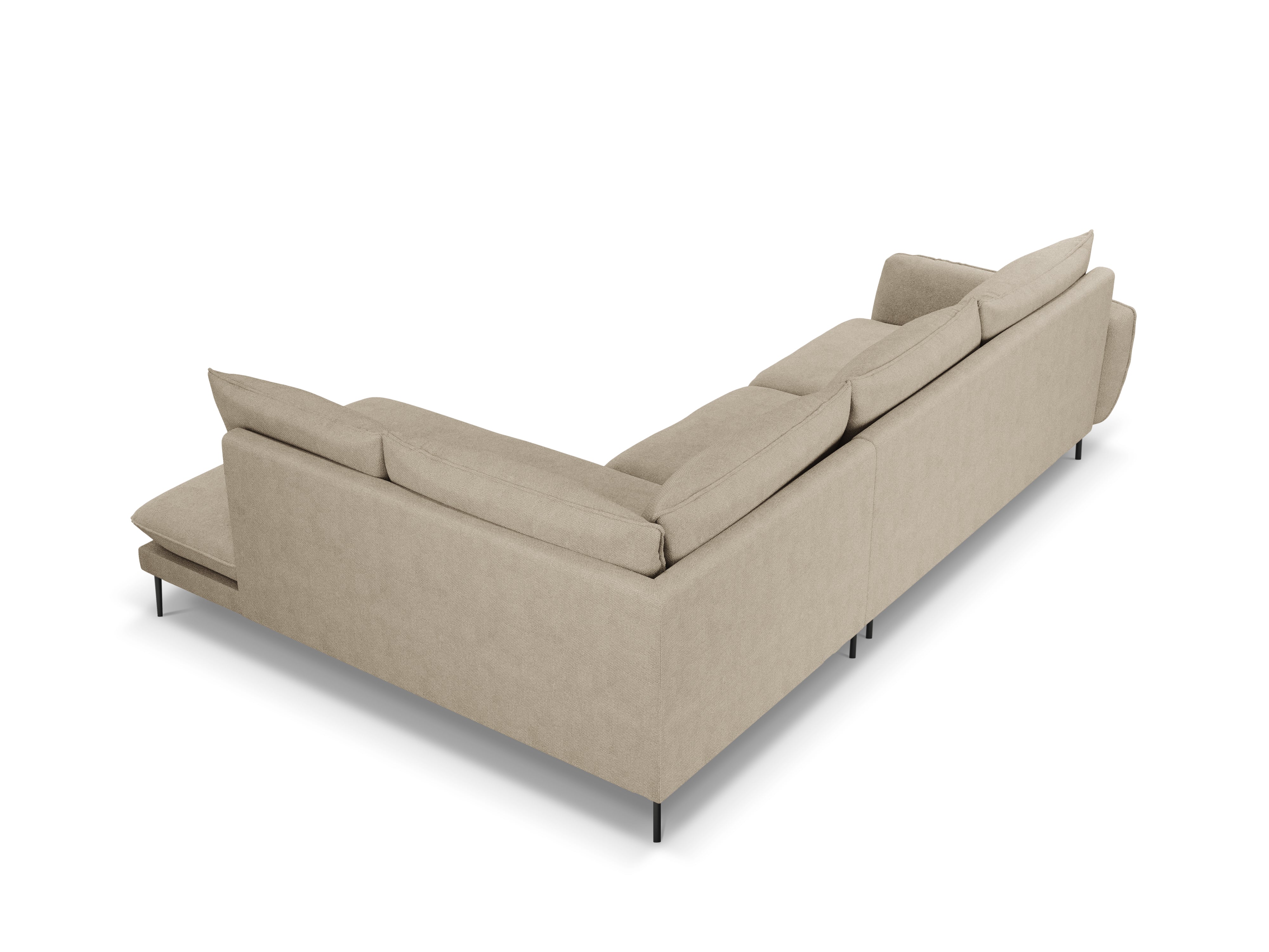 Right-facing 6-seater corner sofa VIENNA beige chenille with black base