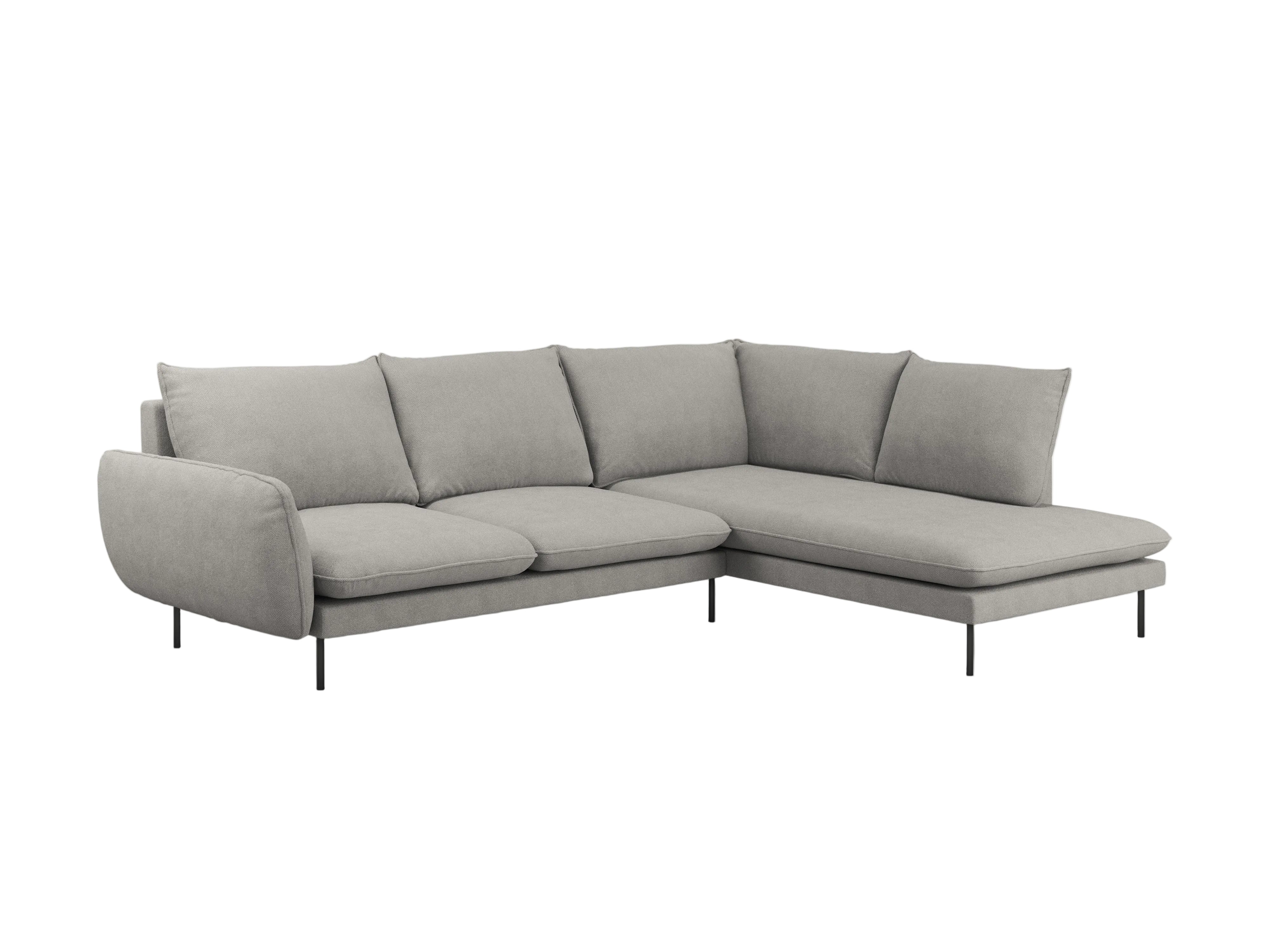 Right-facing 6-seater corner sofa VIENNA light gray chenille with black base