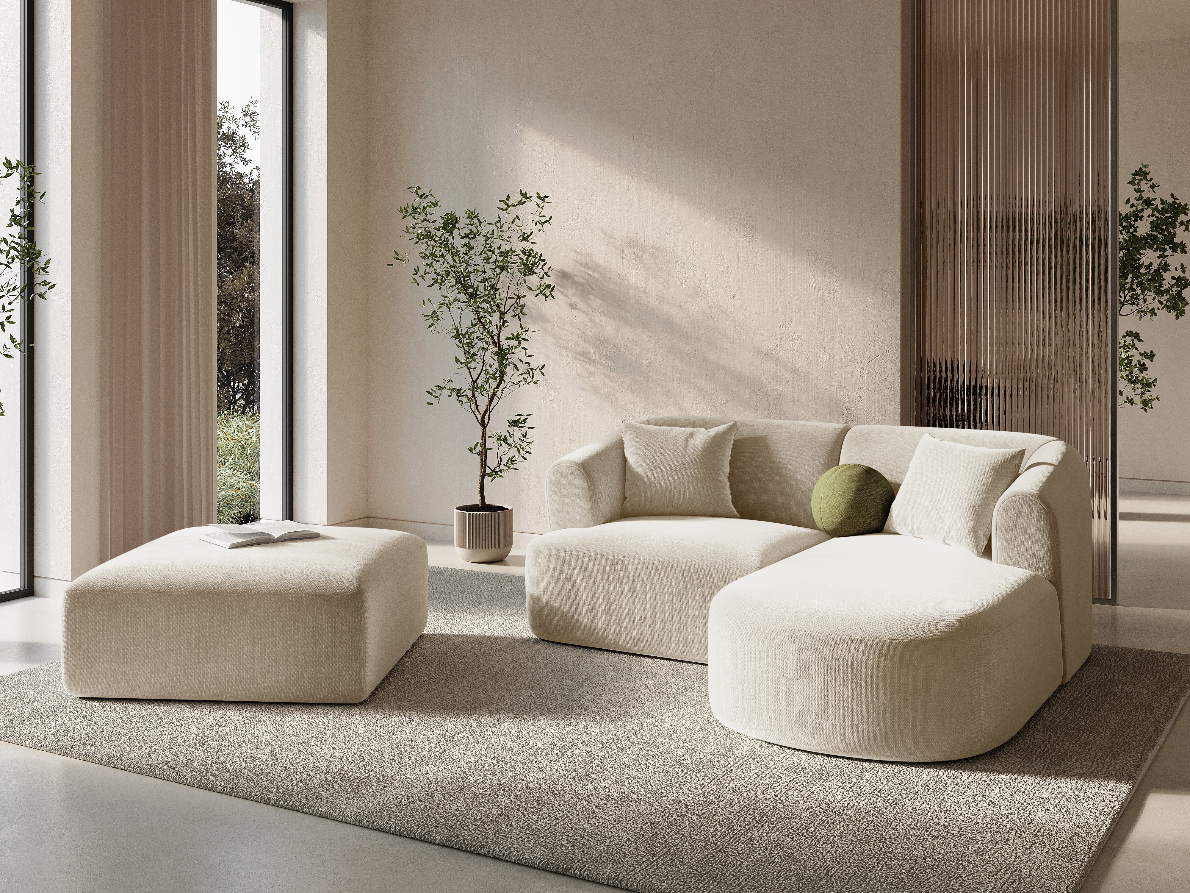 Right-facing velvet corner sofa for 3 people CAMPI light beige
