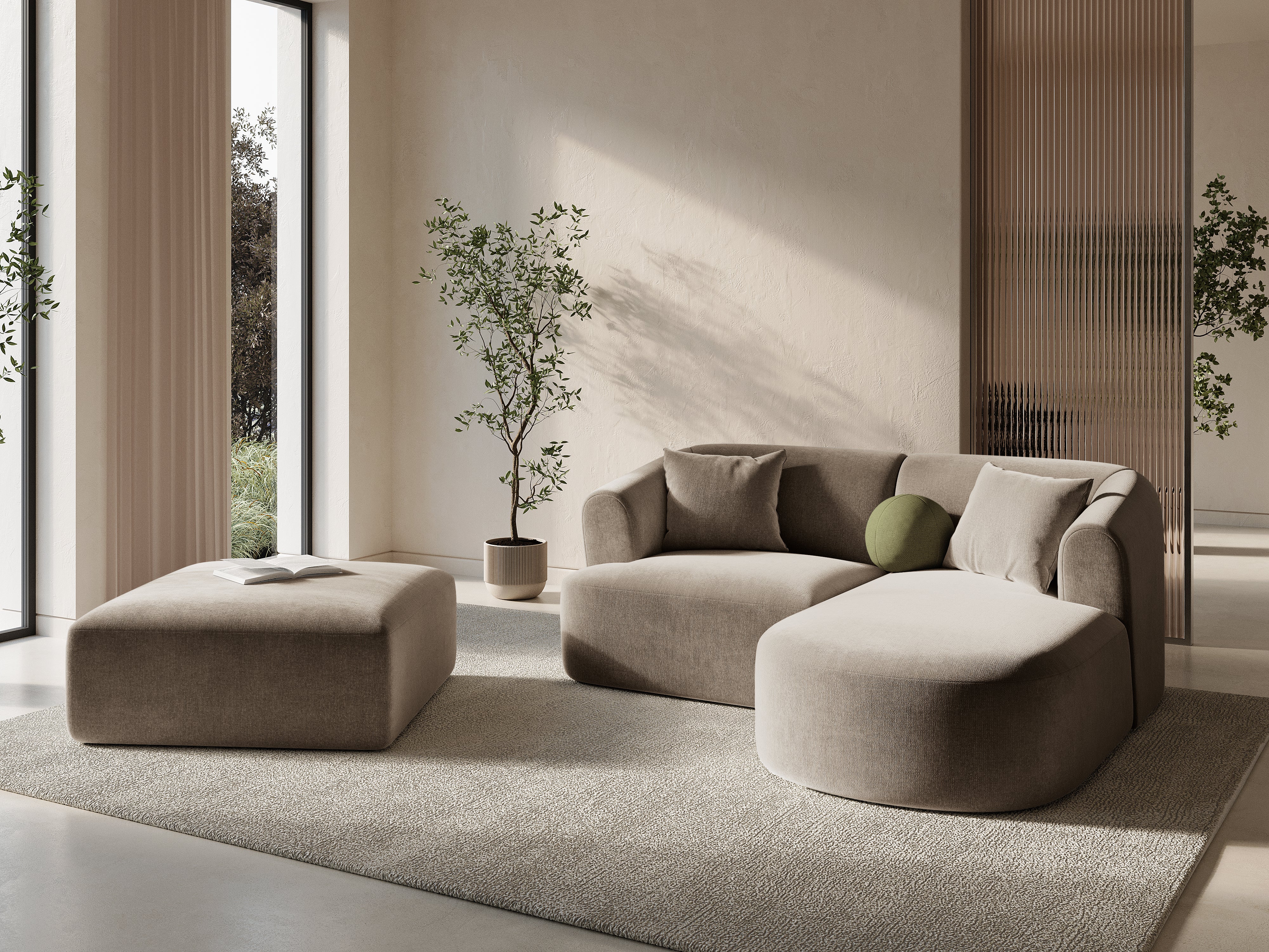 Right-facing velvet corner sofa for 3 people CAMPI dark beige