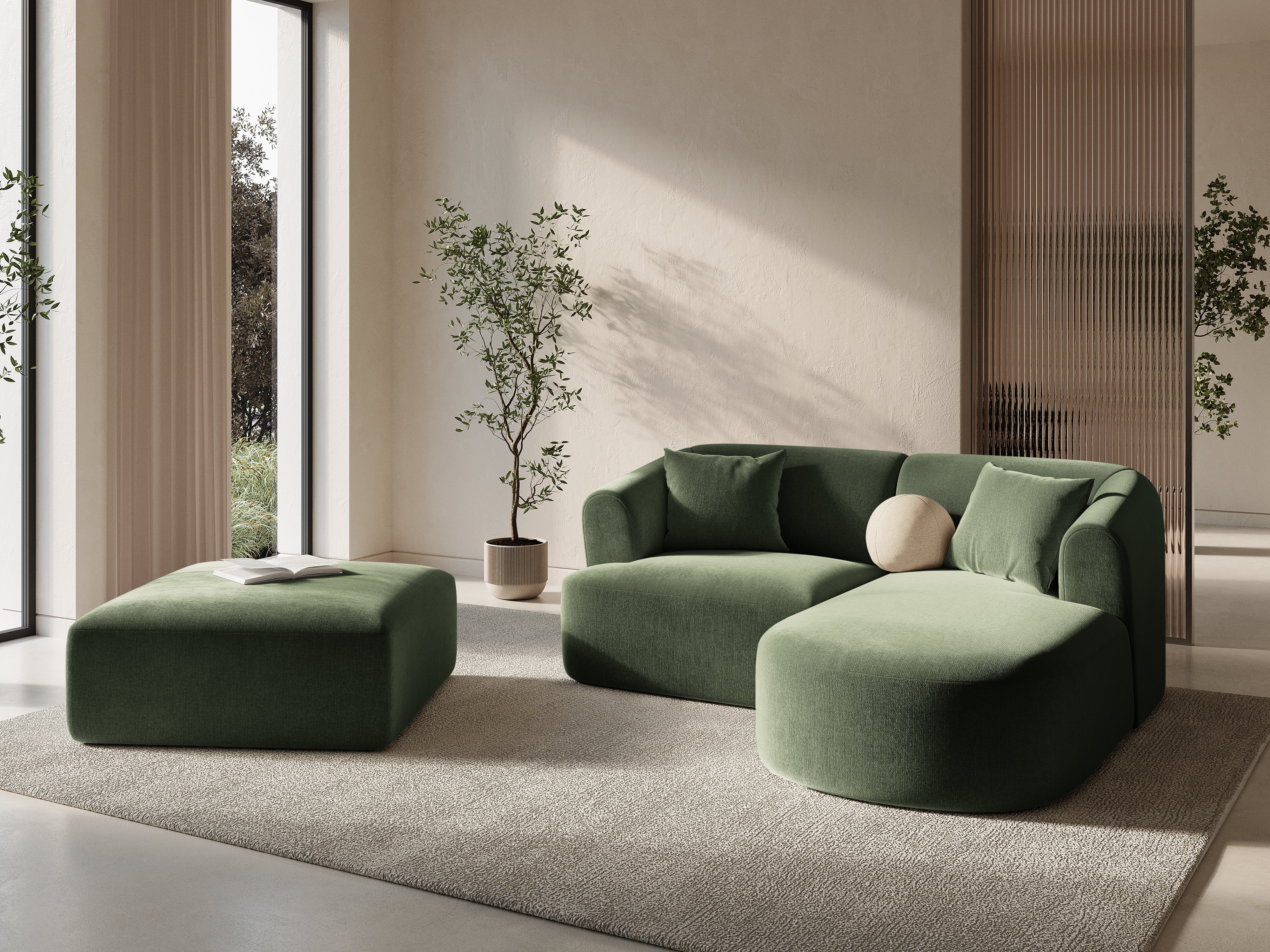Green right-facing velvet 3-seater sofa CAMPI