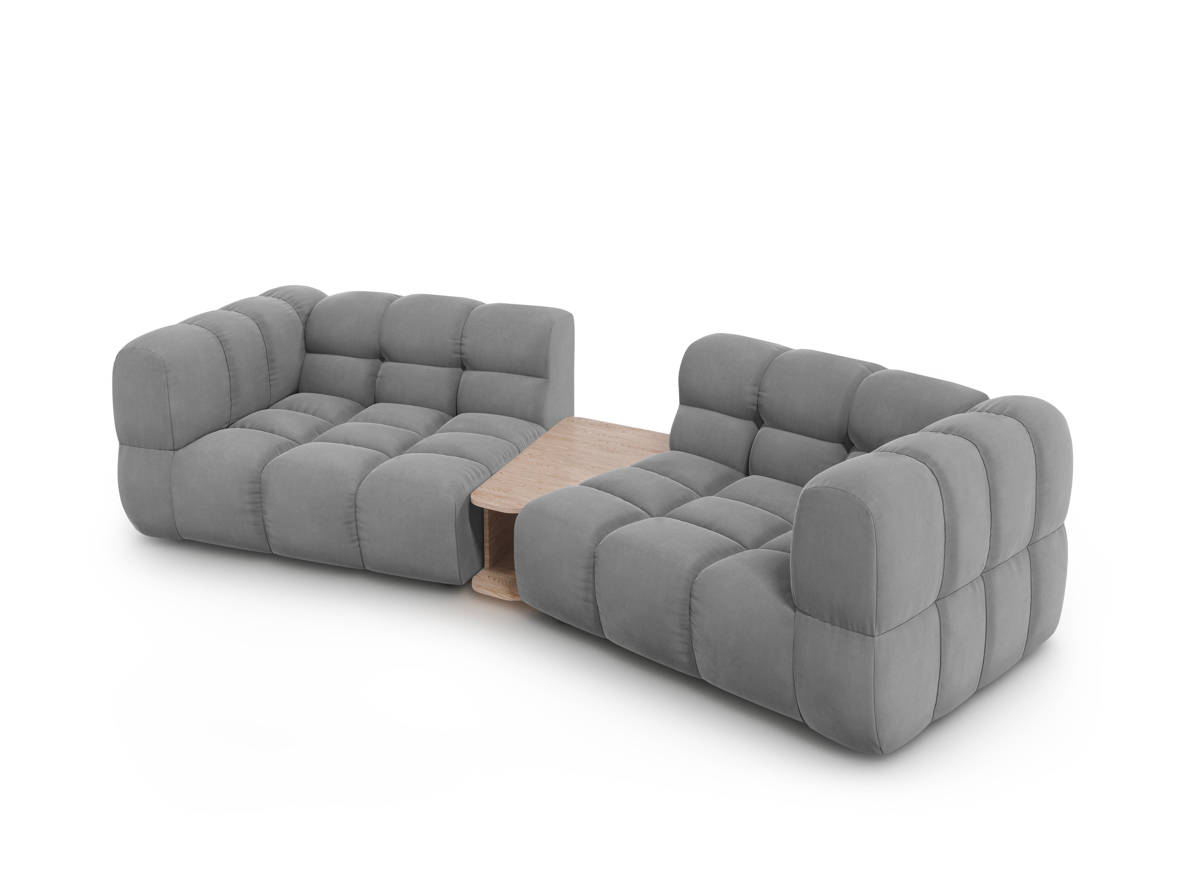 Sofa aksamitna 2-osobowa zaokrąglona ze stolikiem SKY jasnoszary Cosmopolitan Design Eye on Design