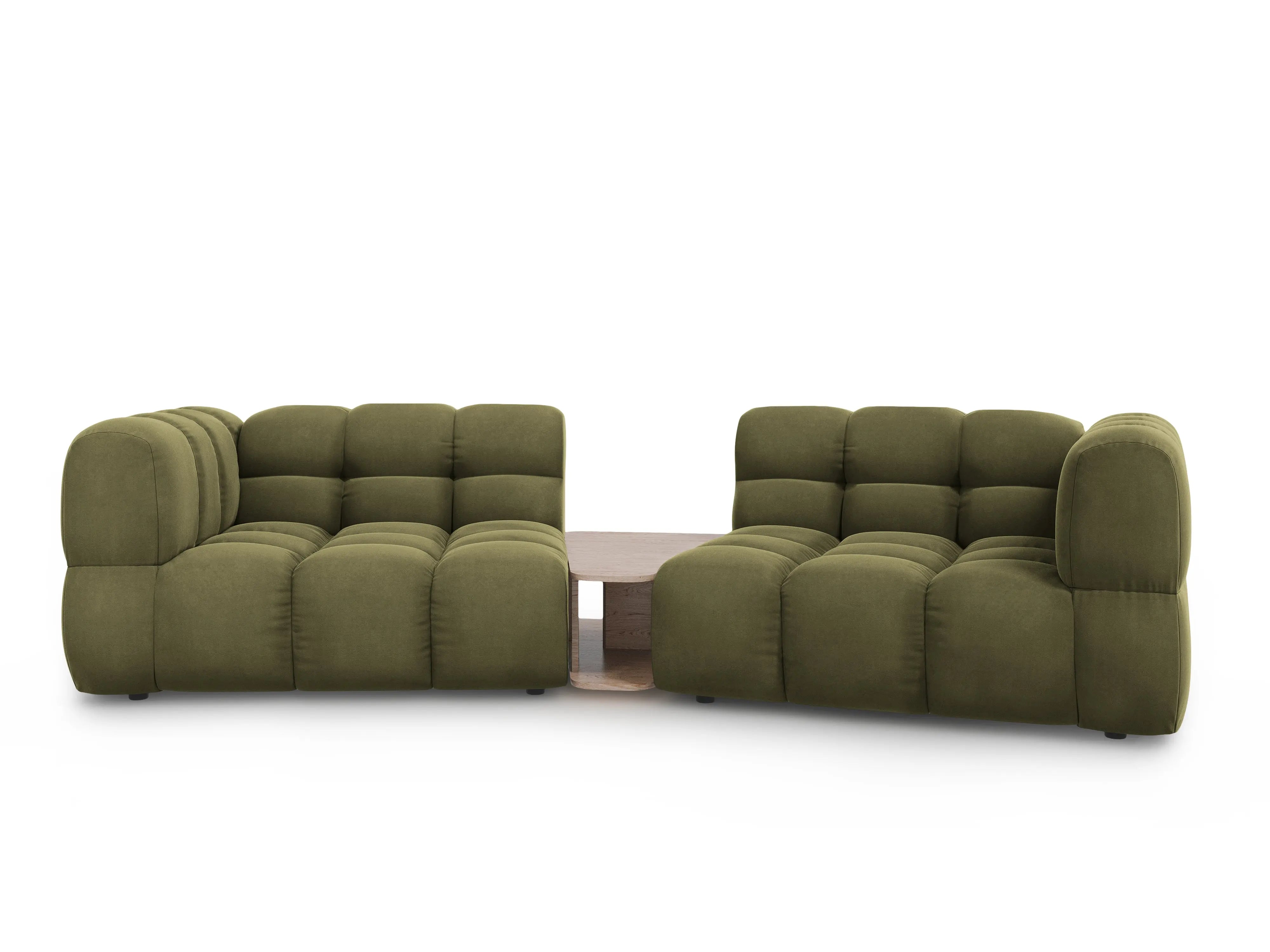 Sofa aksamitna 2-osobowa zaokrąglona ze stolikiem SKY jasnozielony do salonu