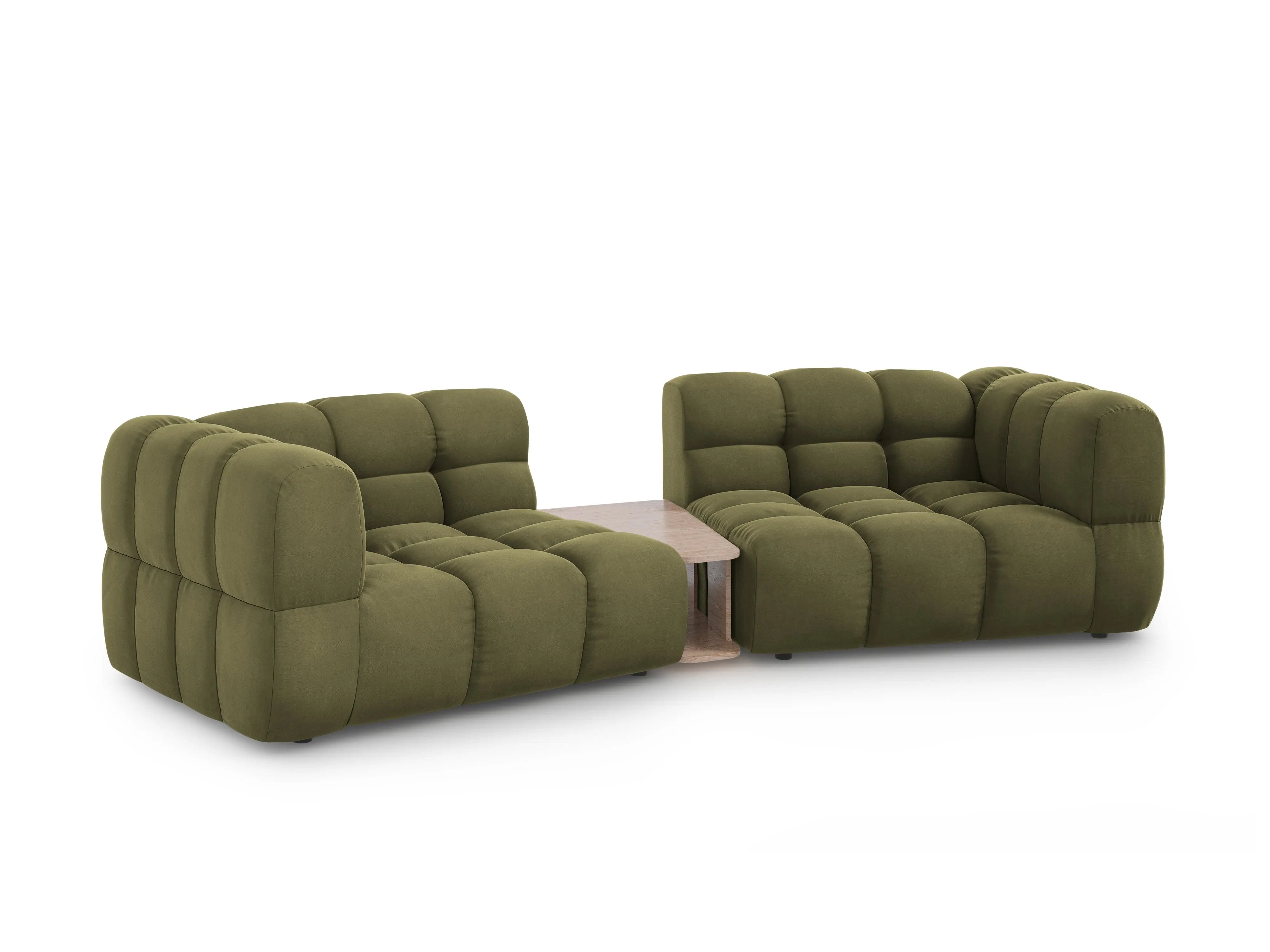 Sofa aksamitna 2-osobowa zaokrąglona ze stolikiem SKY jasnozielony – Cosmopolitan Design
