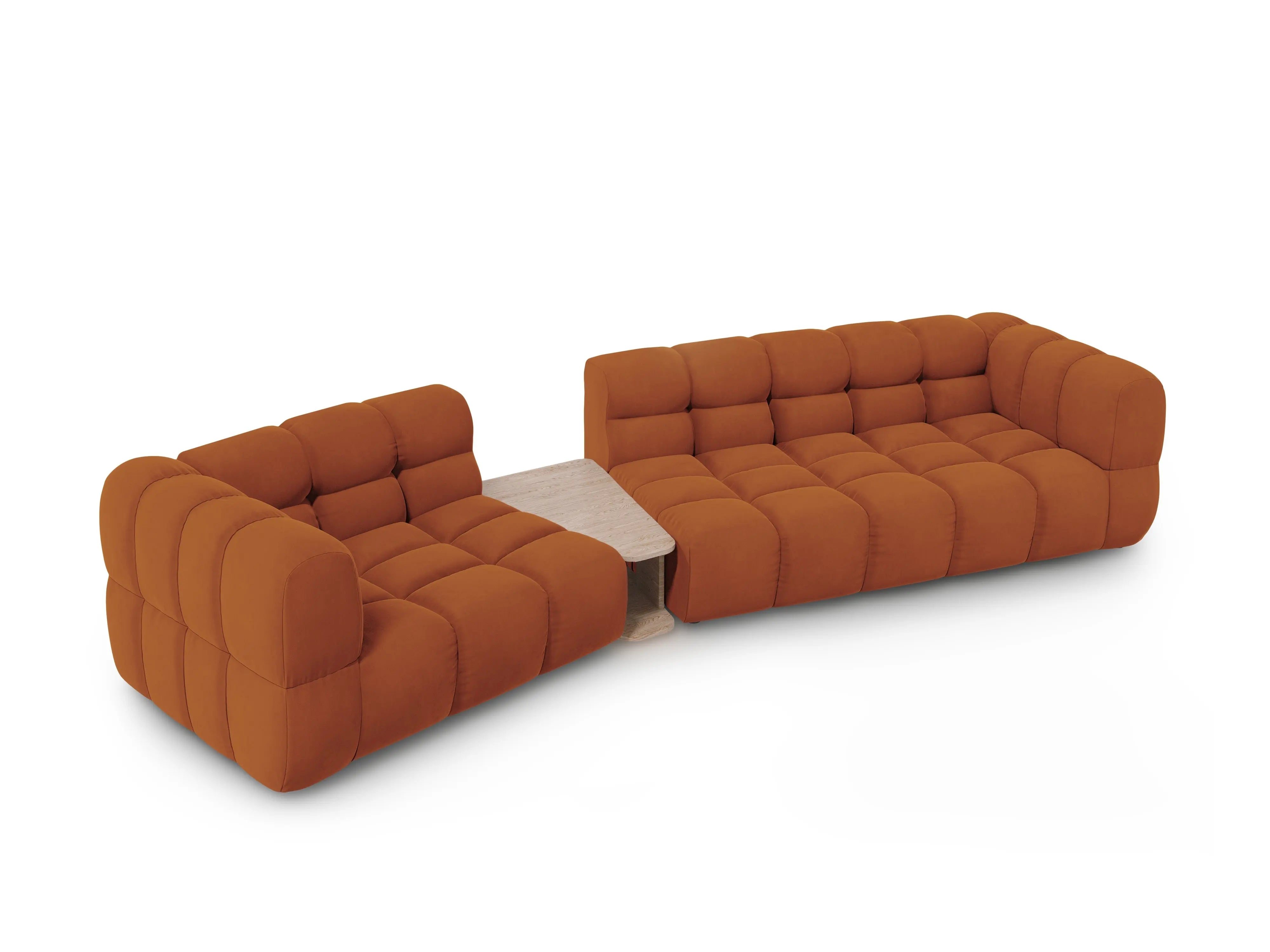 Kanapa aksamitna lewostronna 3-osobowa zaokrąglona ze stolikiem SKY terracotta – Cosmopolitan Design
