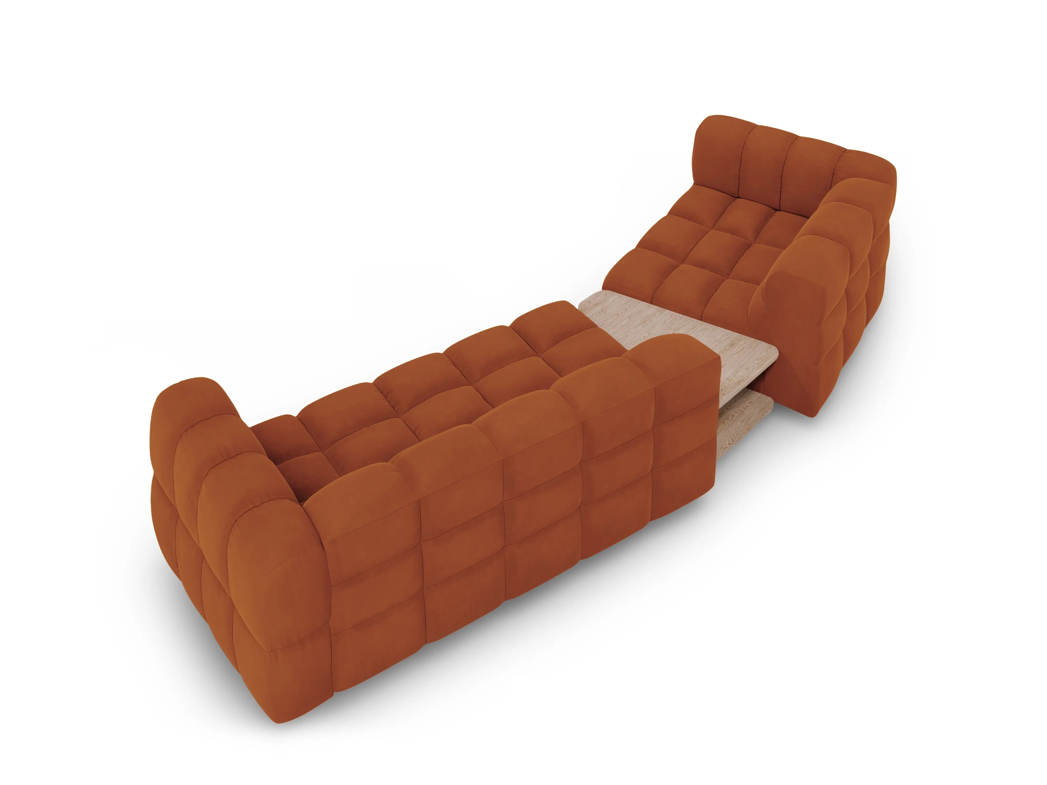 Sofa aksamitna lewostronna 3-osobowa zaokrąglona ze stolikiem SKY terracotta – welur