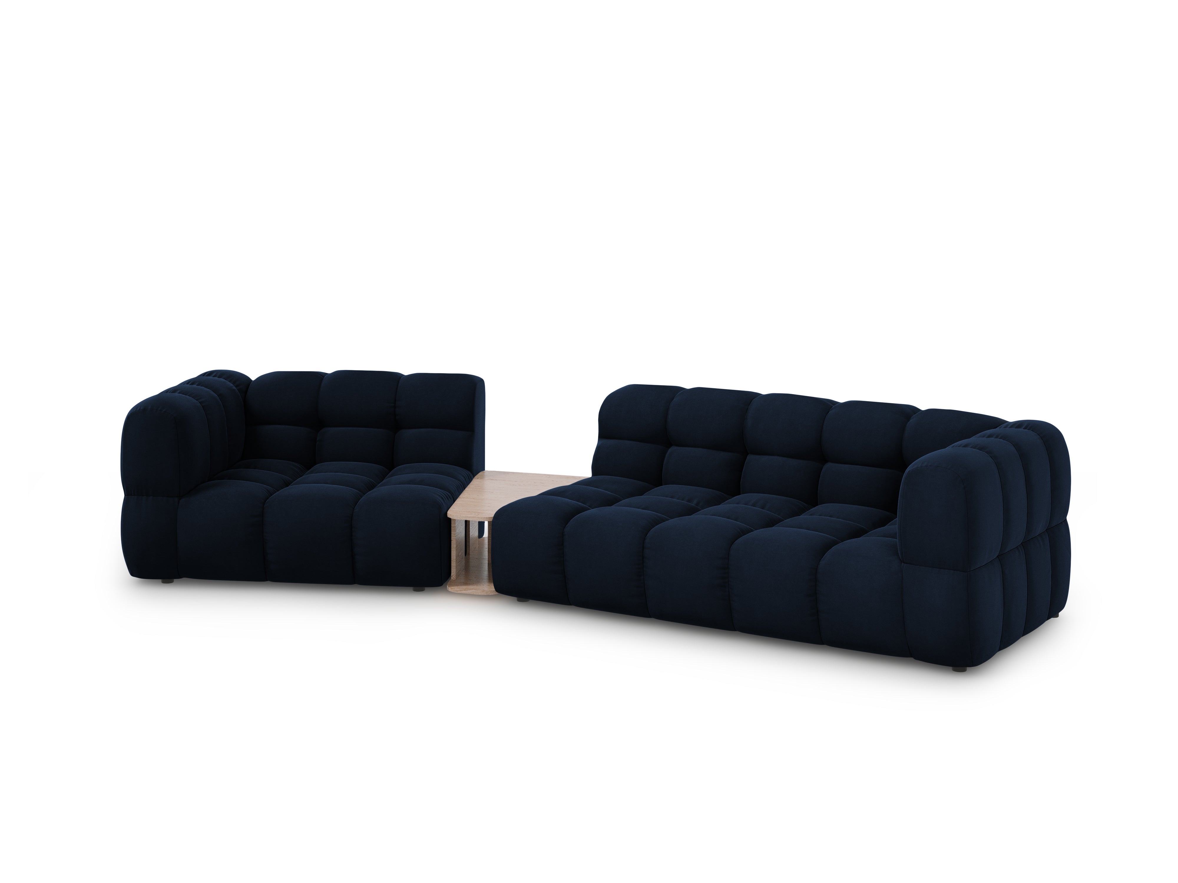 Sofa aksamitna lewostronna 3-osobowa zaokrąglona ze stolikiem SKY granat królewski Cosmopolitan Design Eye on Design