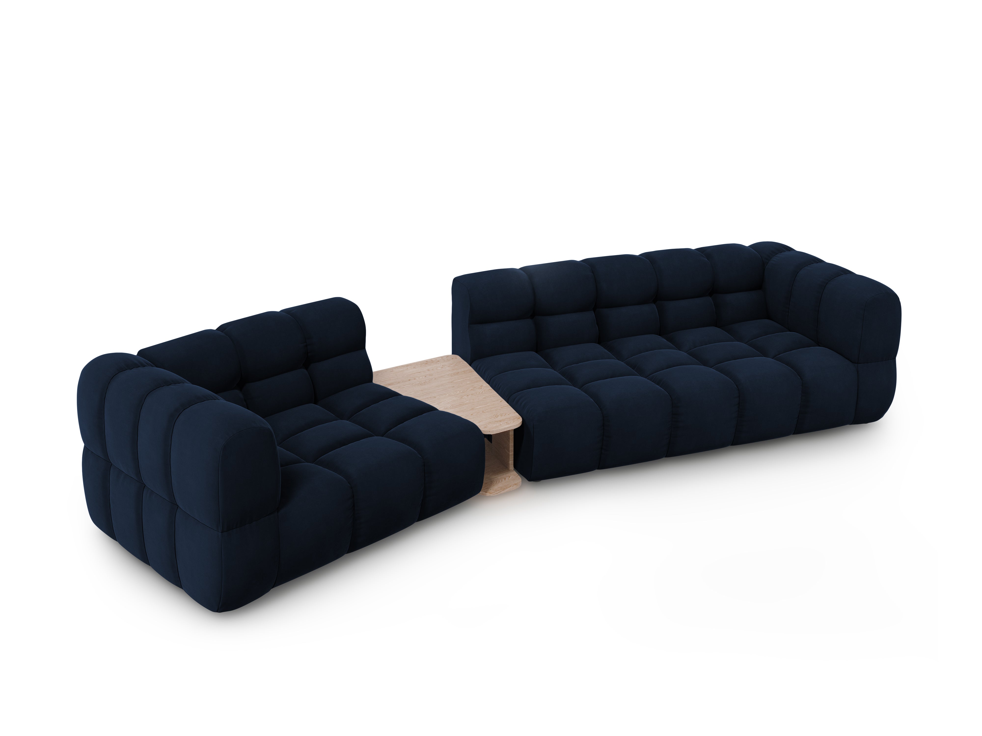 Sofa aksamitna lewostronna 3-osobowa zaokrąglona ze stolikiem SKY granat królewski Cosmopolitan Design Eye on Design