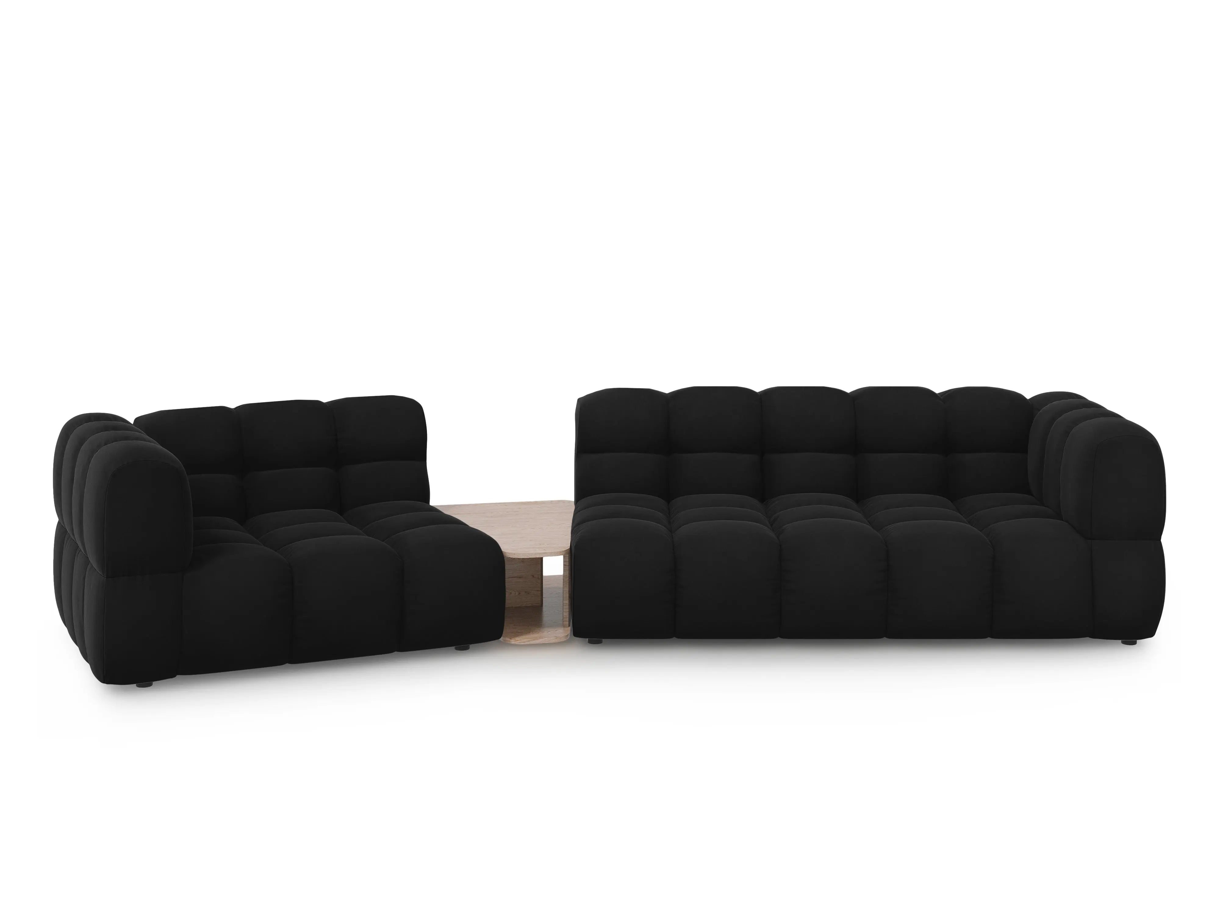 Sofa aksamitna lewostronna 3-osobowa zaokrąglona ze stolikiem SKY czarny – Cosmopolitan Design