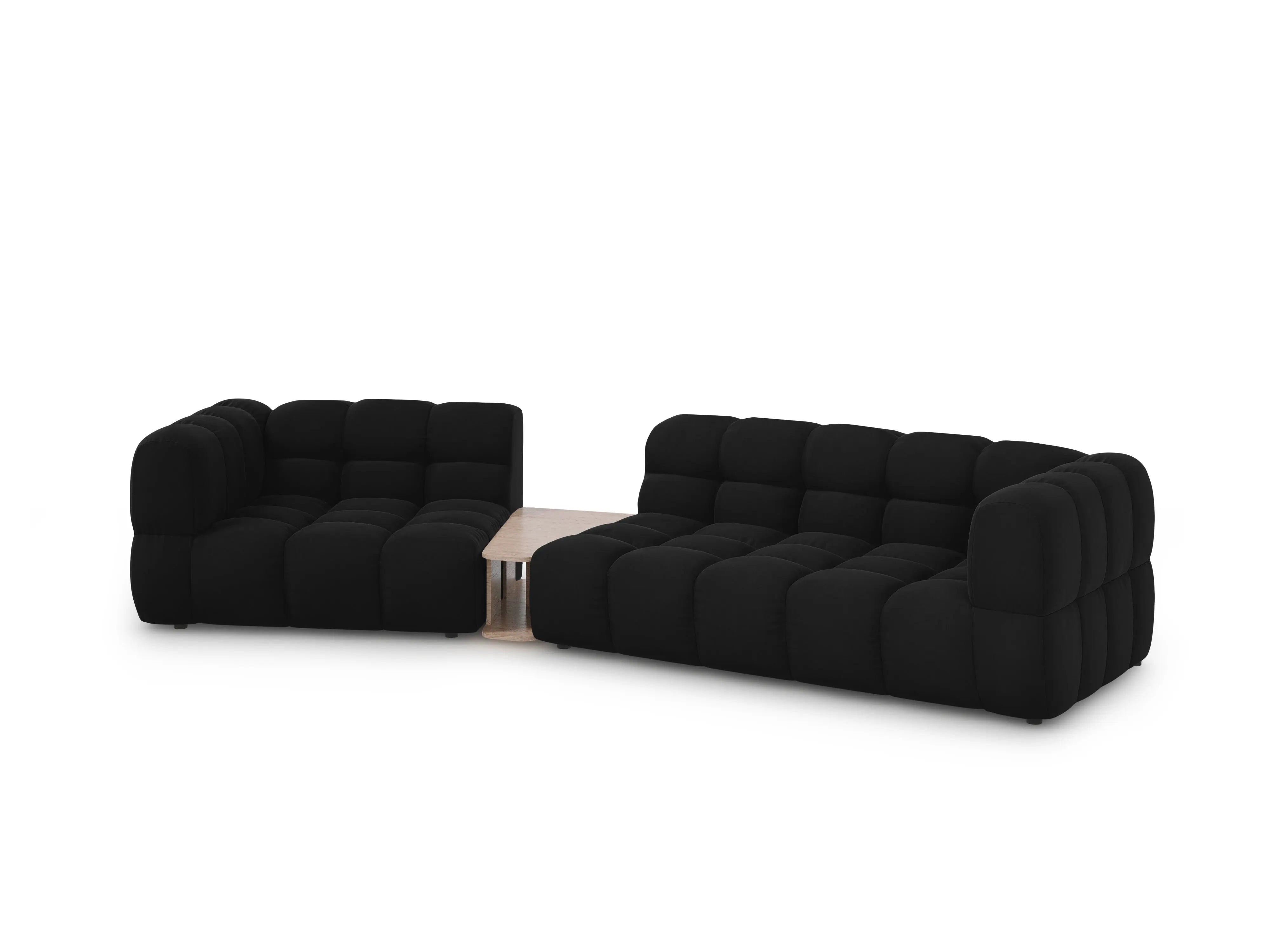 Sofa aksamitna lewostronna 3-osobowa zaokrąglona ze stolikiem SKY czarny do salonu