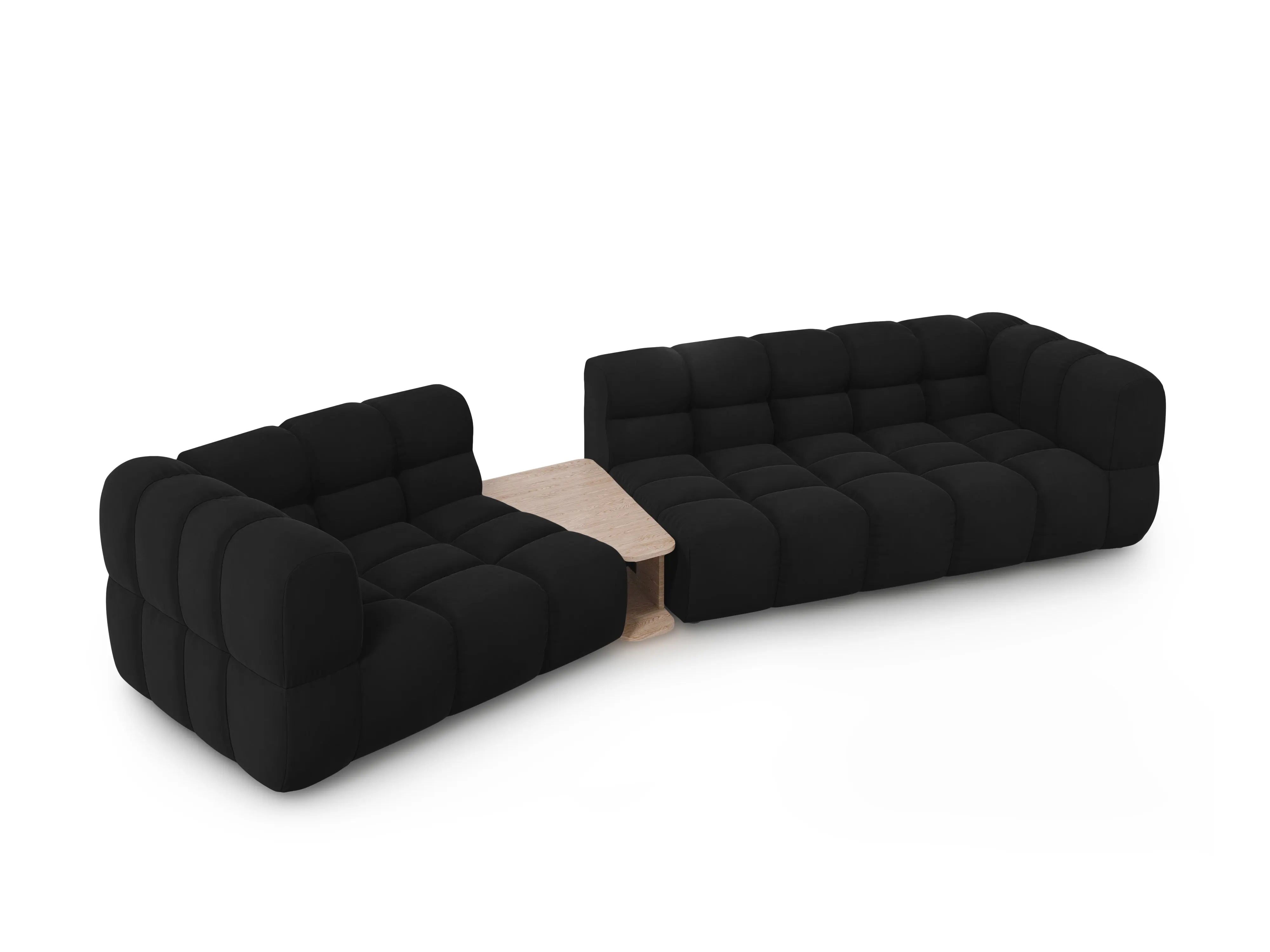Sofa aksamitna lewostronna 3-osobowa zaokrąglona ze stolikiem SKY czarny do salonu – Cosmopolitan Design