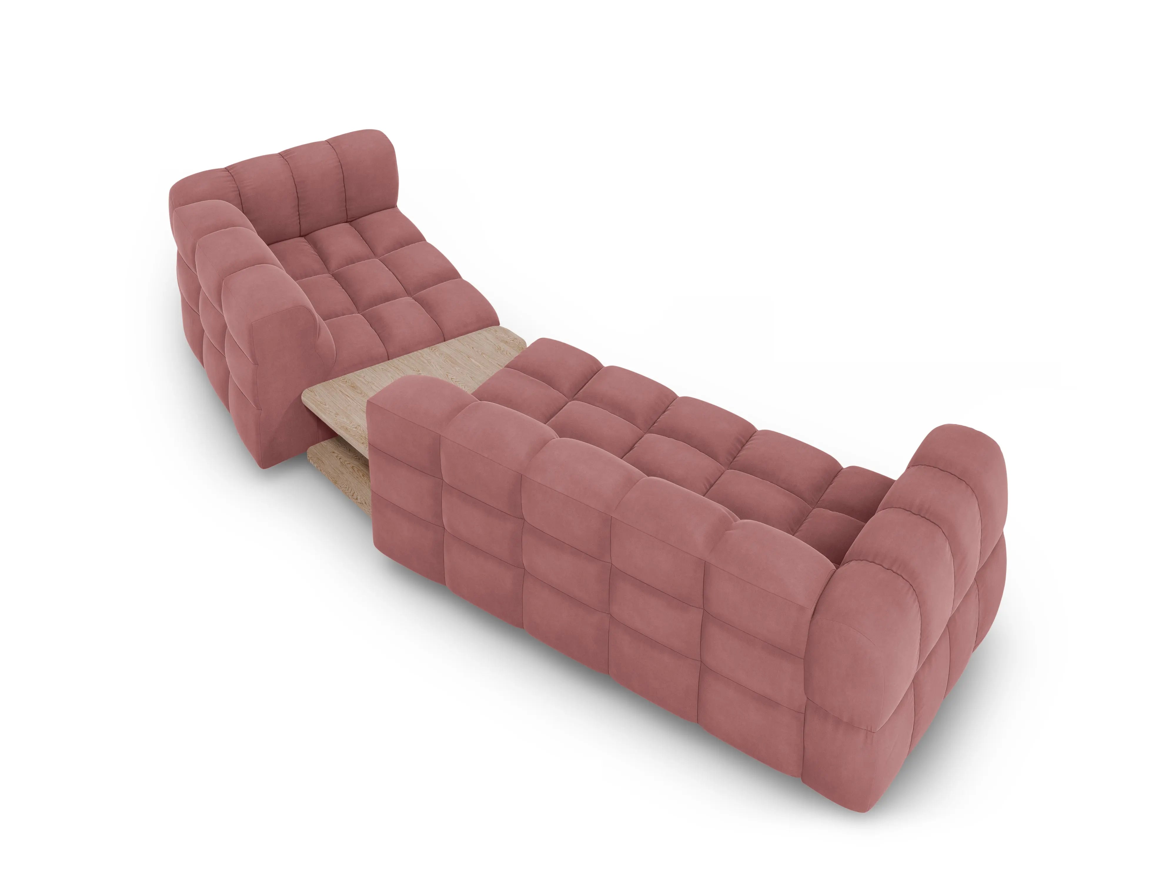 Sofa aksamitna prawostronna 3-osobowa zaokrąglona ze stolikiem SKY łososiowa – welur