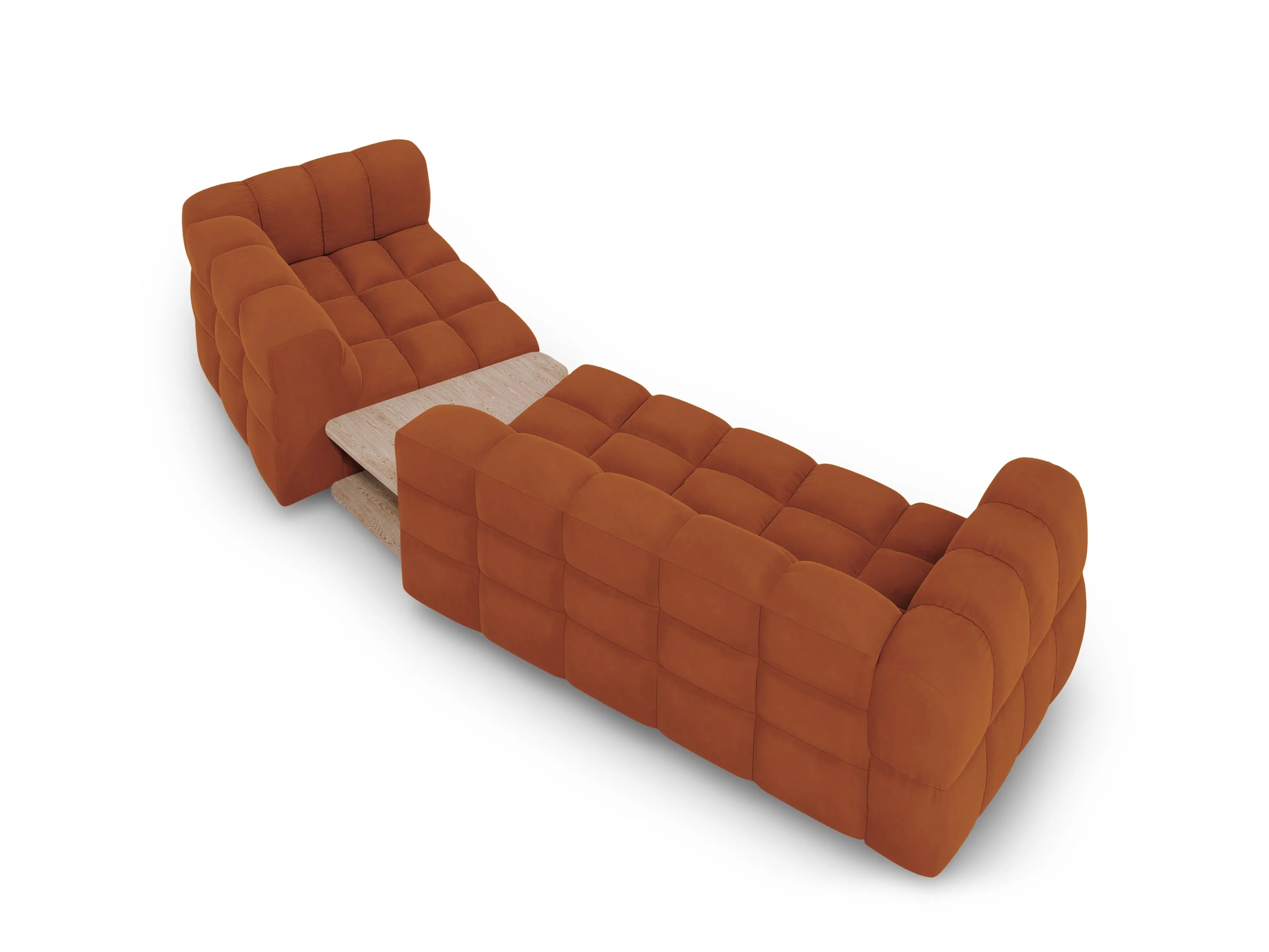 Sofa aksamitna prawostronna 3-osobowa zaokrąglona ze stolikiem SKY terracotta – welur
