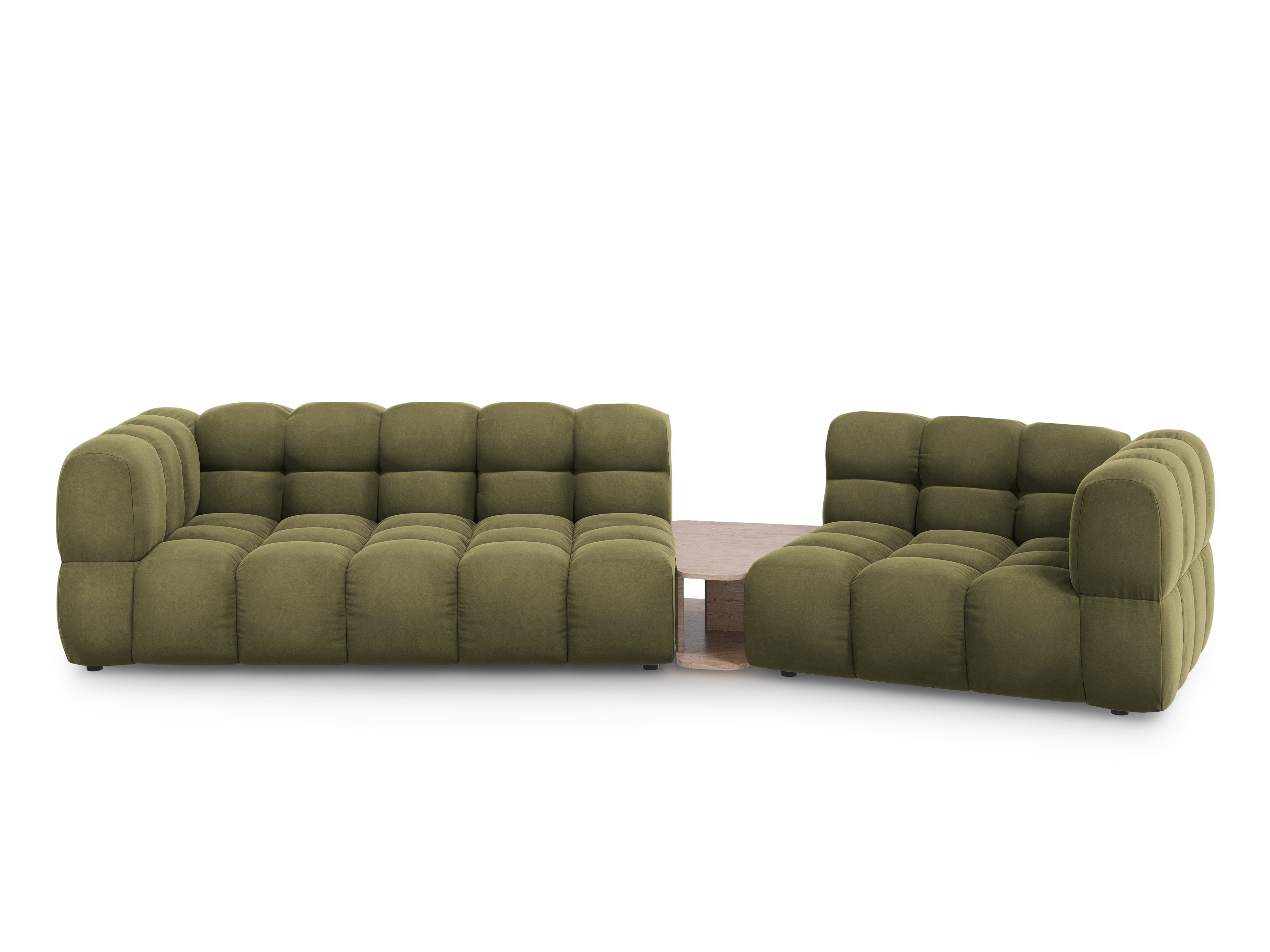 Sofa aksamitna prawostronna 3-osobowa zaokrąglona ze stolikiem SKY jasnozielony Cosmopolitan Design Eye on Design