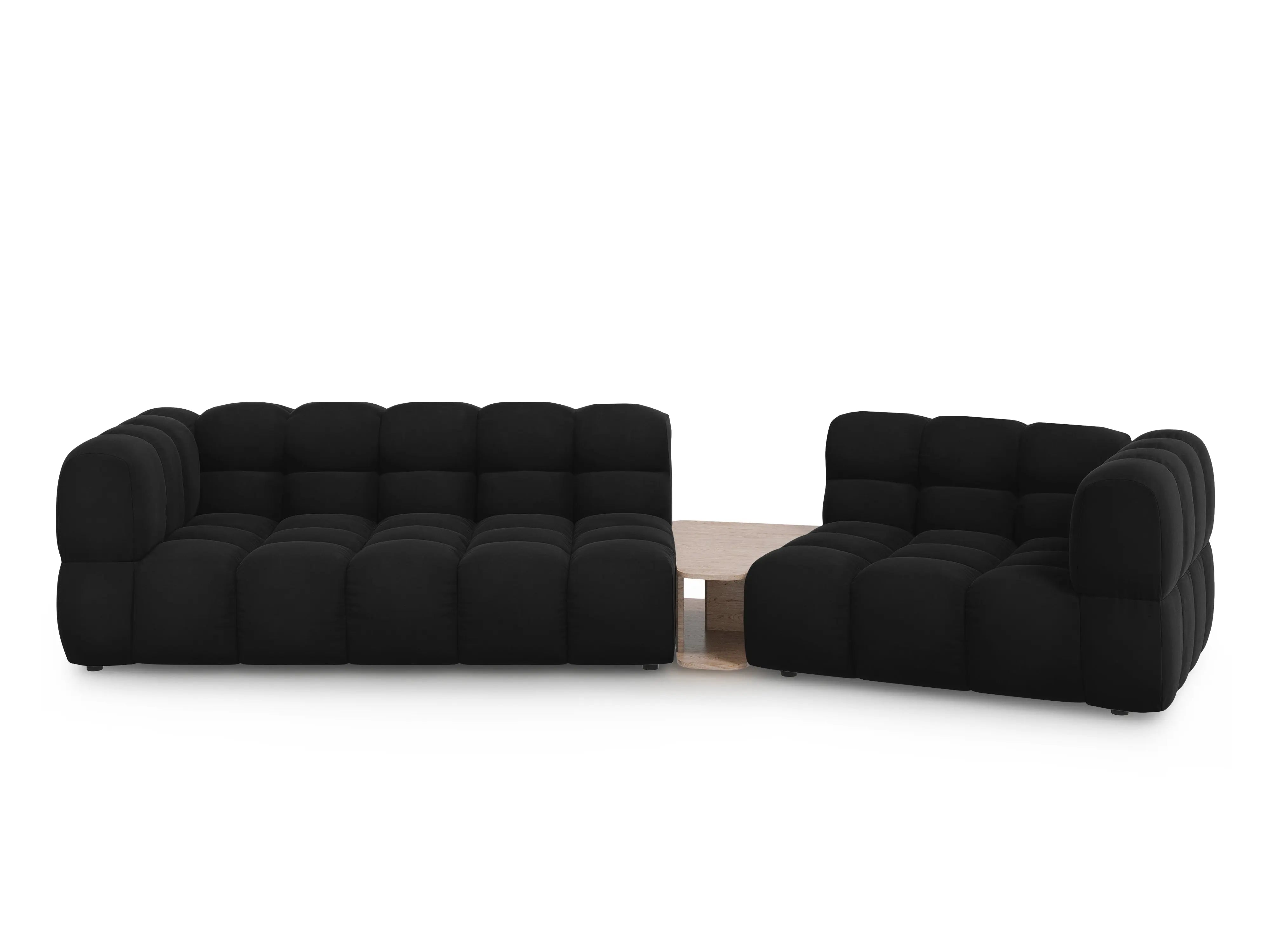 Sofa aksamitna prawostronna 3-osobowa zaokrąglona ze stolikiem SKY czarny do salonu