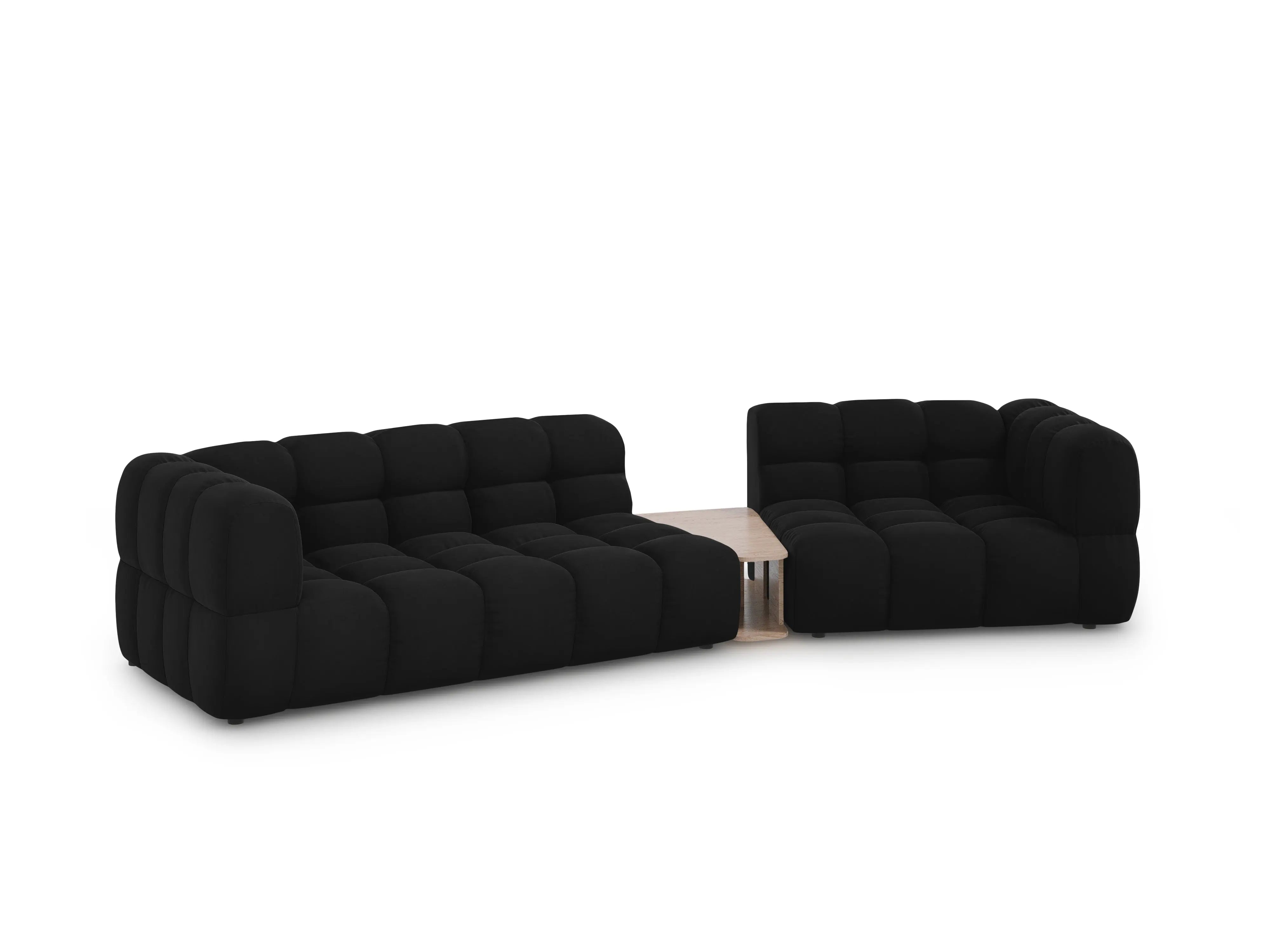 Sofa aksamitna prawostronna 3-osobowa zaokrąglona ze stolikiem SKY czarny – Cosmopolitan Design