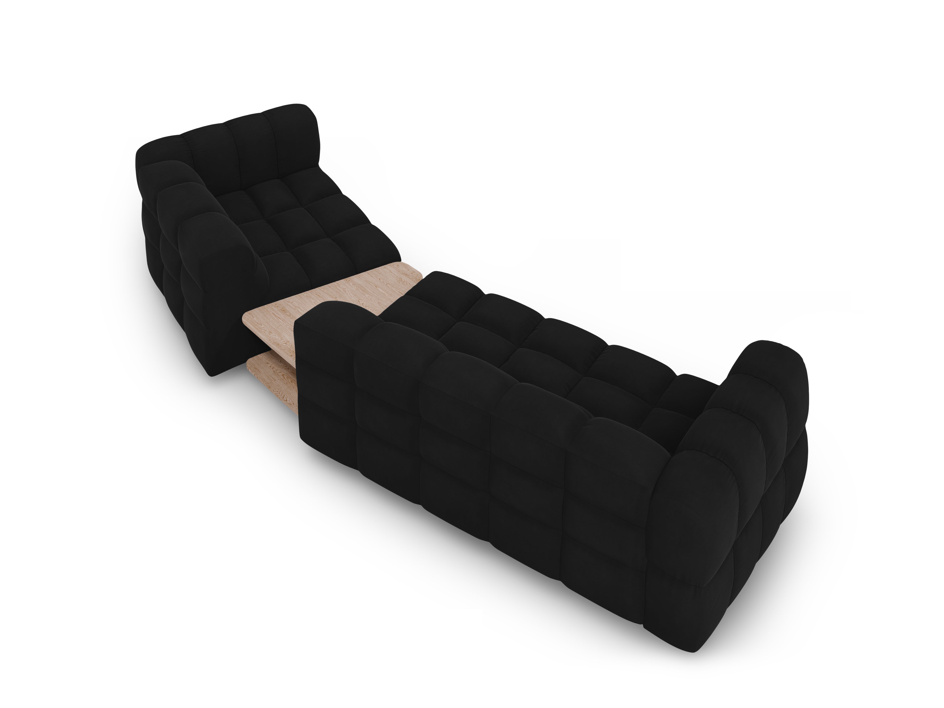 Sofa aksamitna prawostronna 3-osobowa zaokrąglona ze stolikiem SKY czarny Cosmopolitan Design Eye on Design