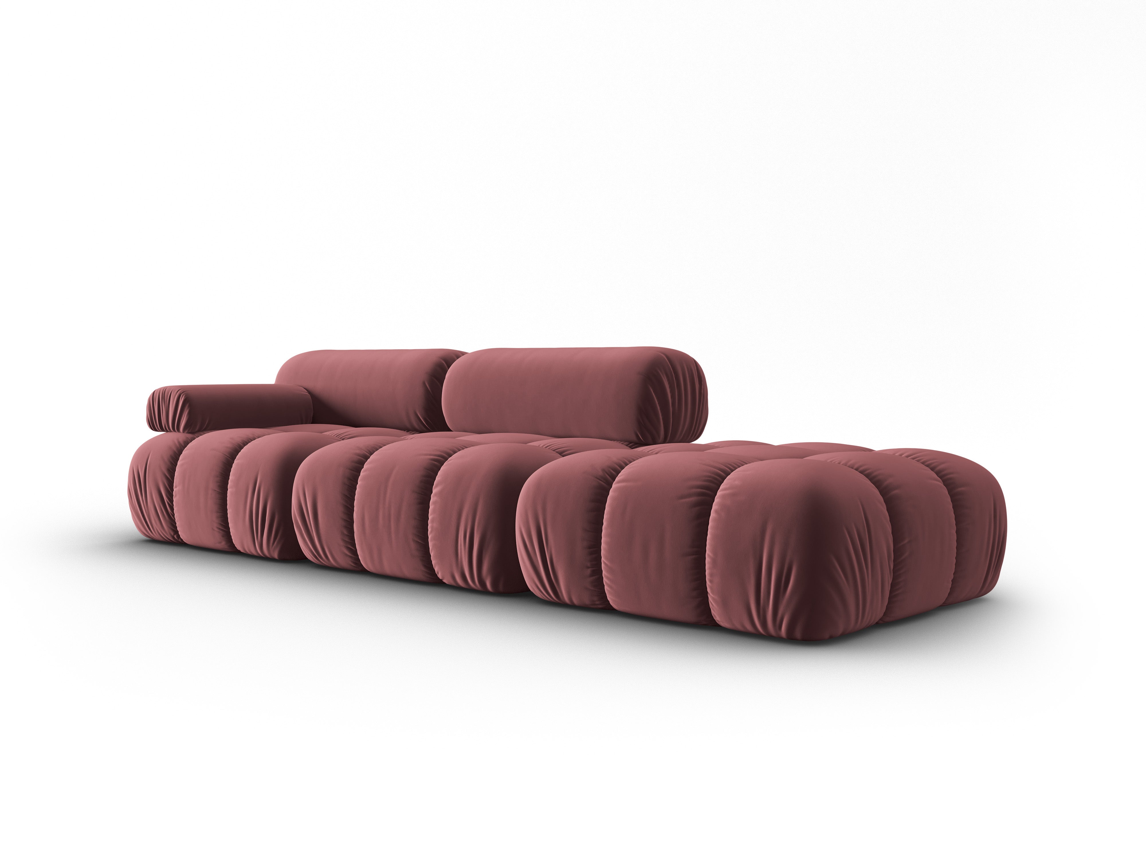 Sofa z aksamitného materiálu, 3-osobová, otevřená, pravostranná, CORTINA, růžová.