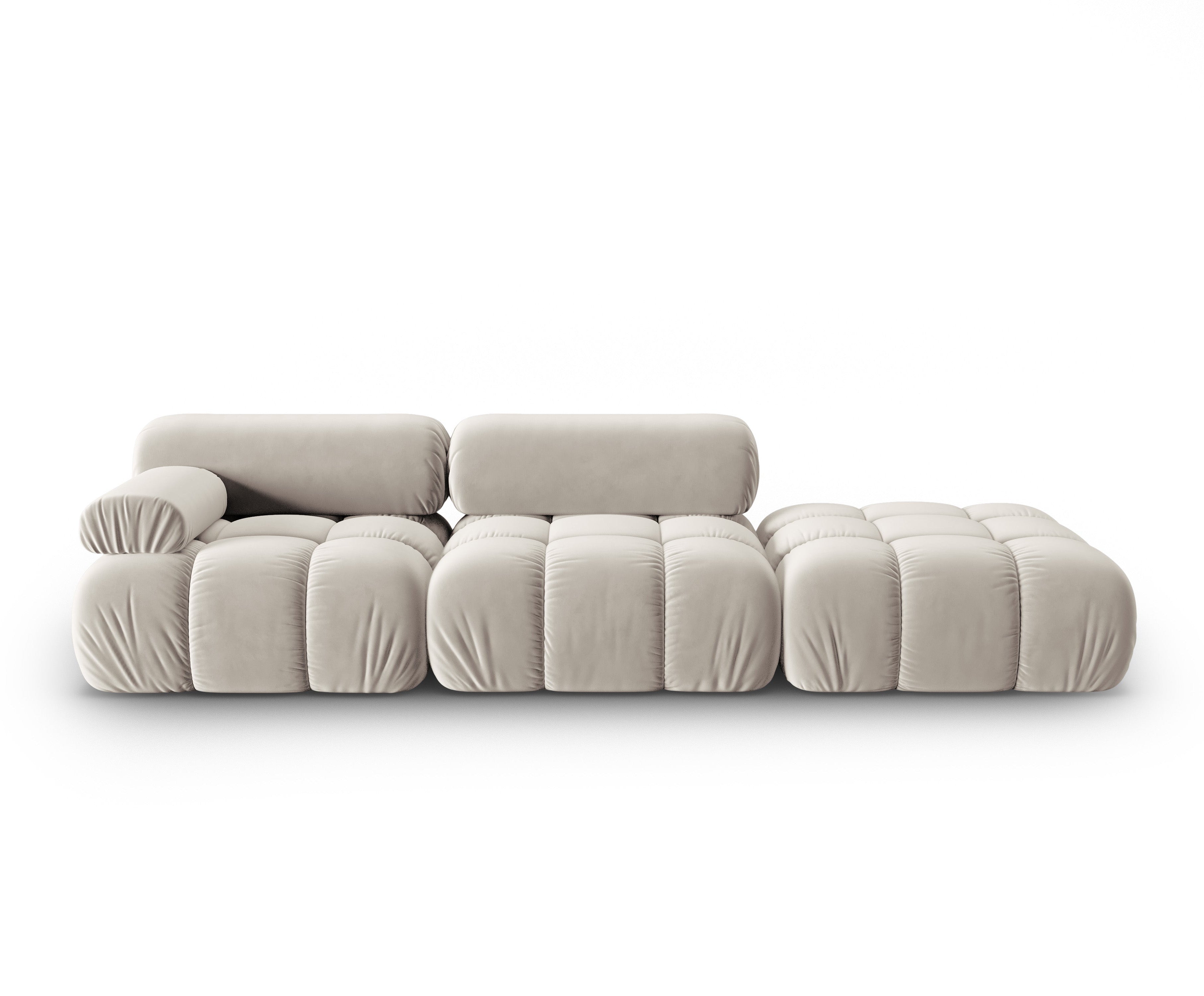 Sofa z aksamitného materiálu, 3-osobová, otevřená, pravostranná, CORTINA, béžová.