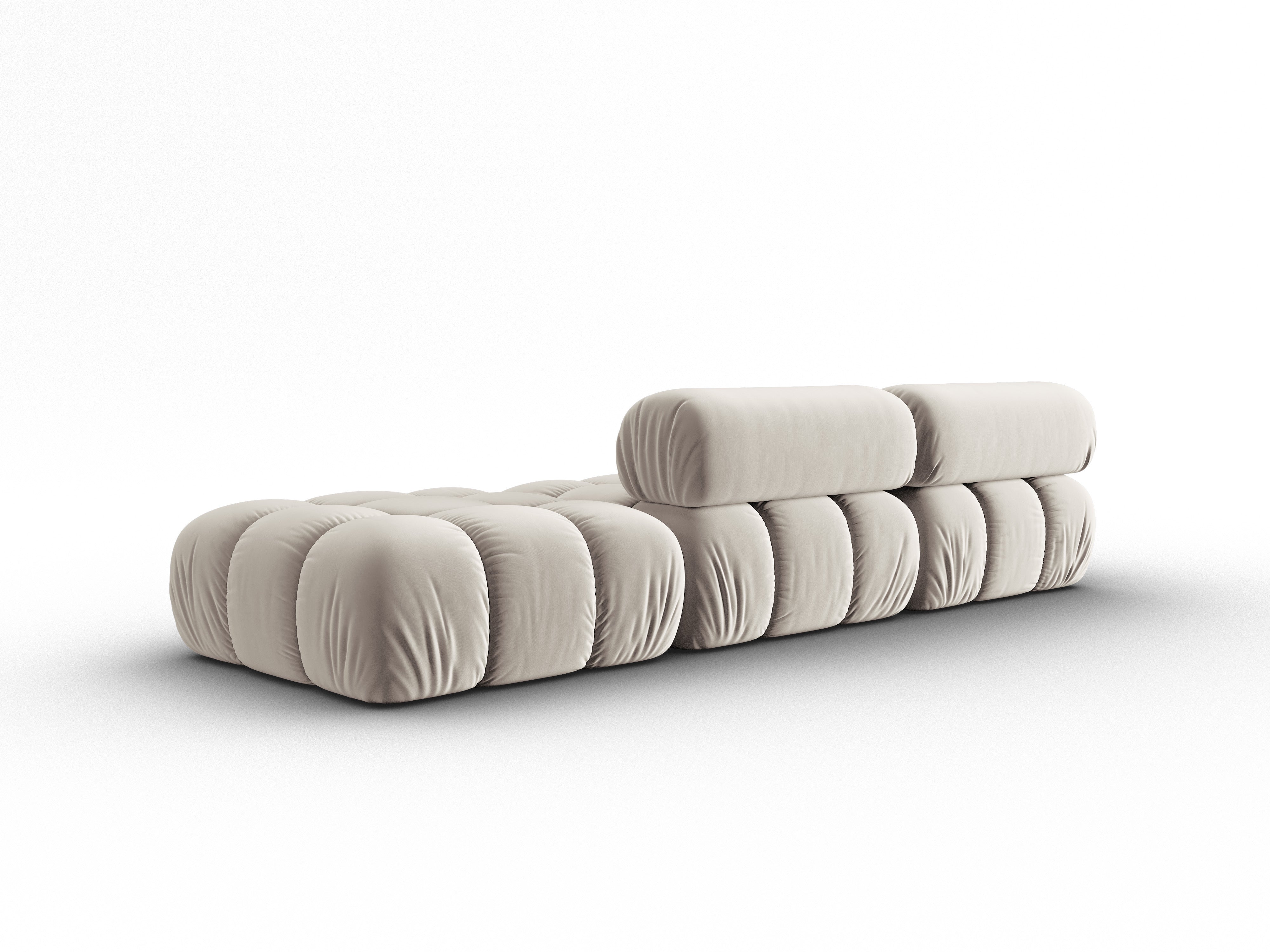 Sofa z aksamitného materiálu, 3-osobová, otevřená, pravostranná, CORTINA, béžová.