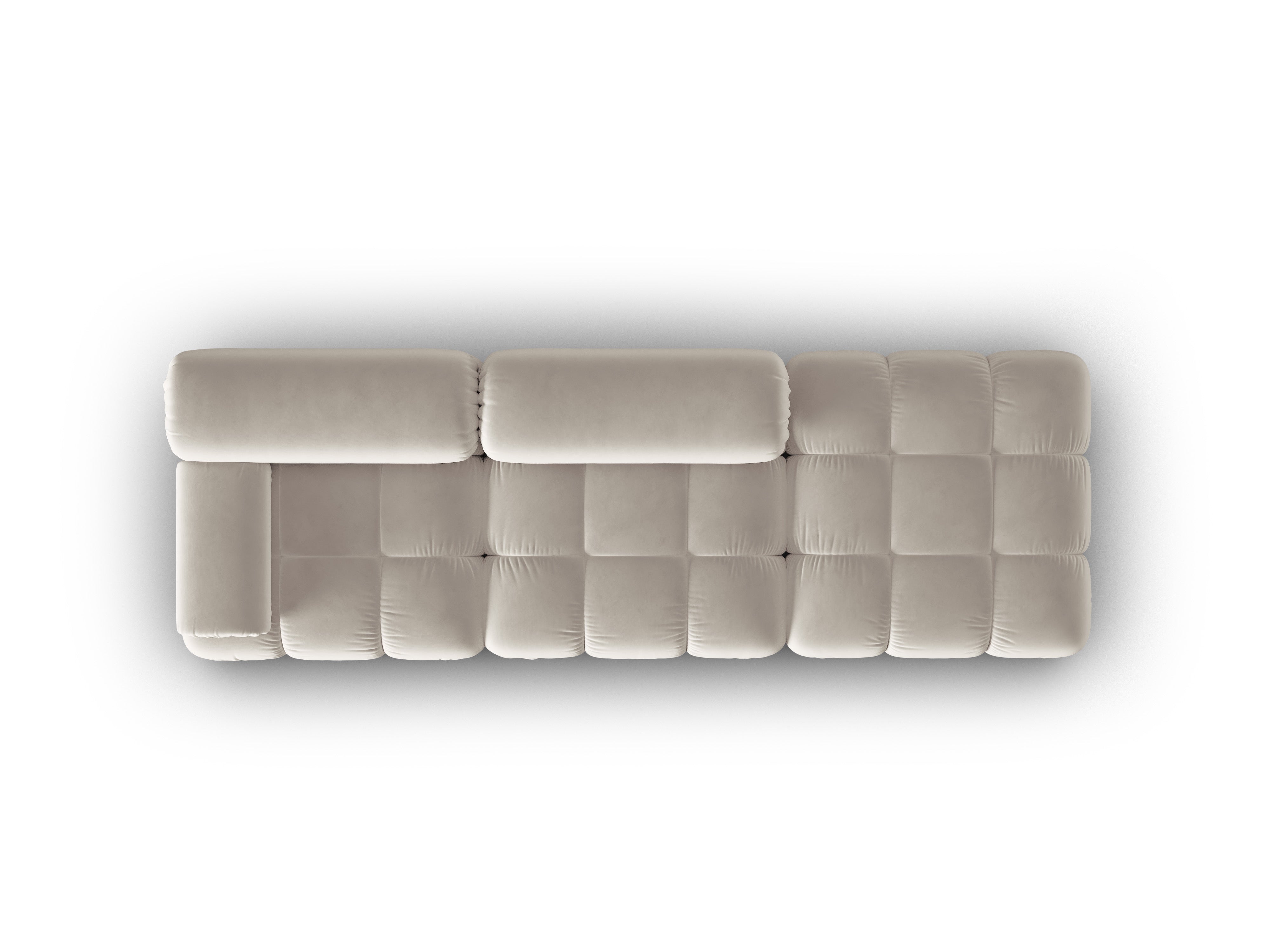 Sofa z aksamitného materiálu, 3-osobová, otevřená, pravostranná, CORTINA, béžová.