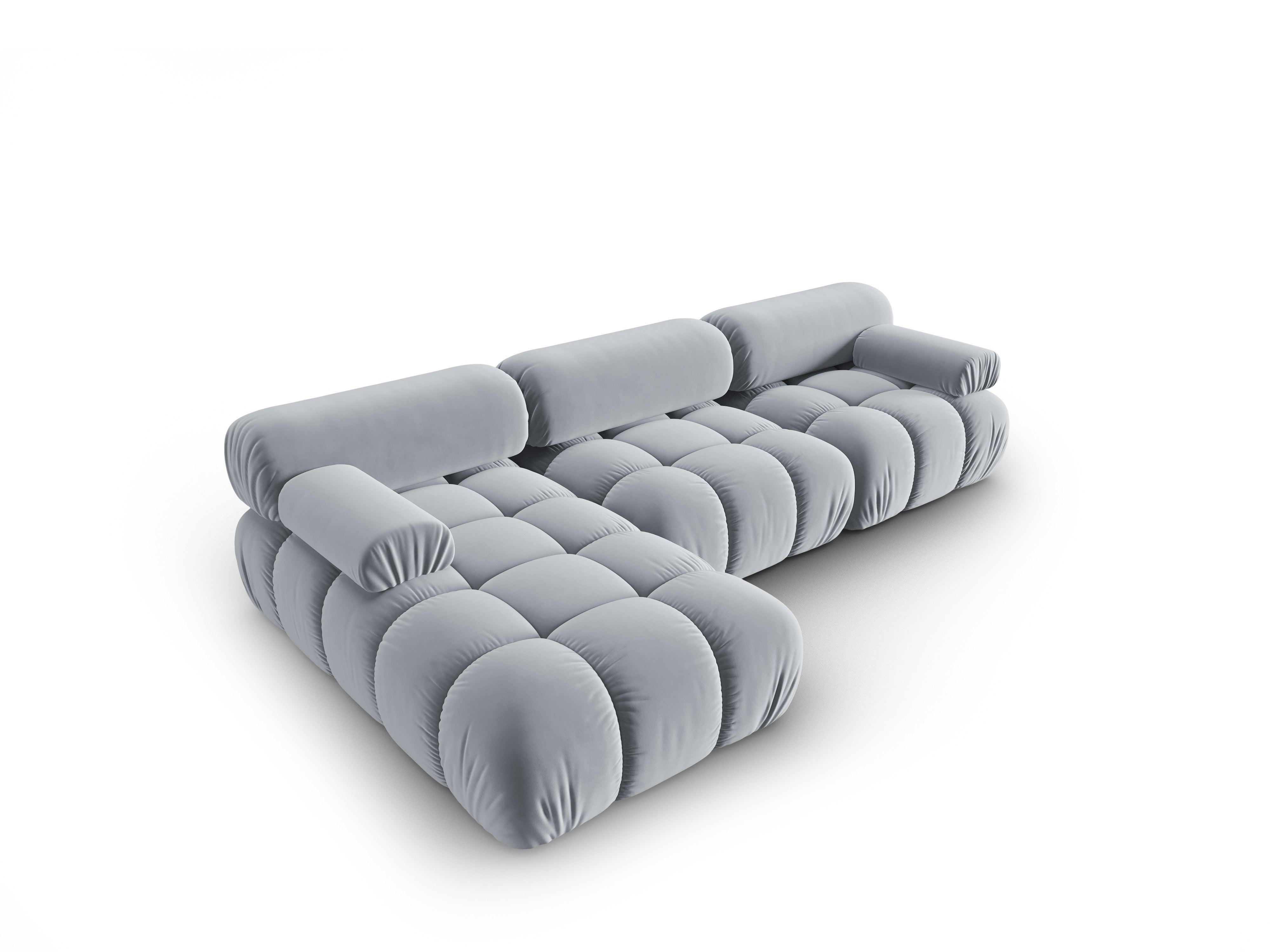 Sametový rohový gauč pro 4 osoby levý CORTINA modrý