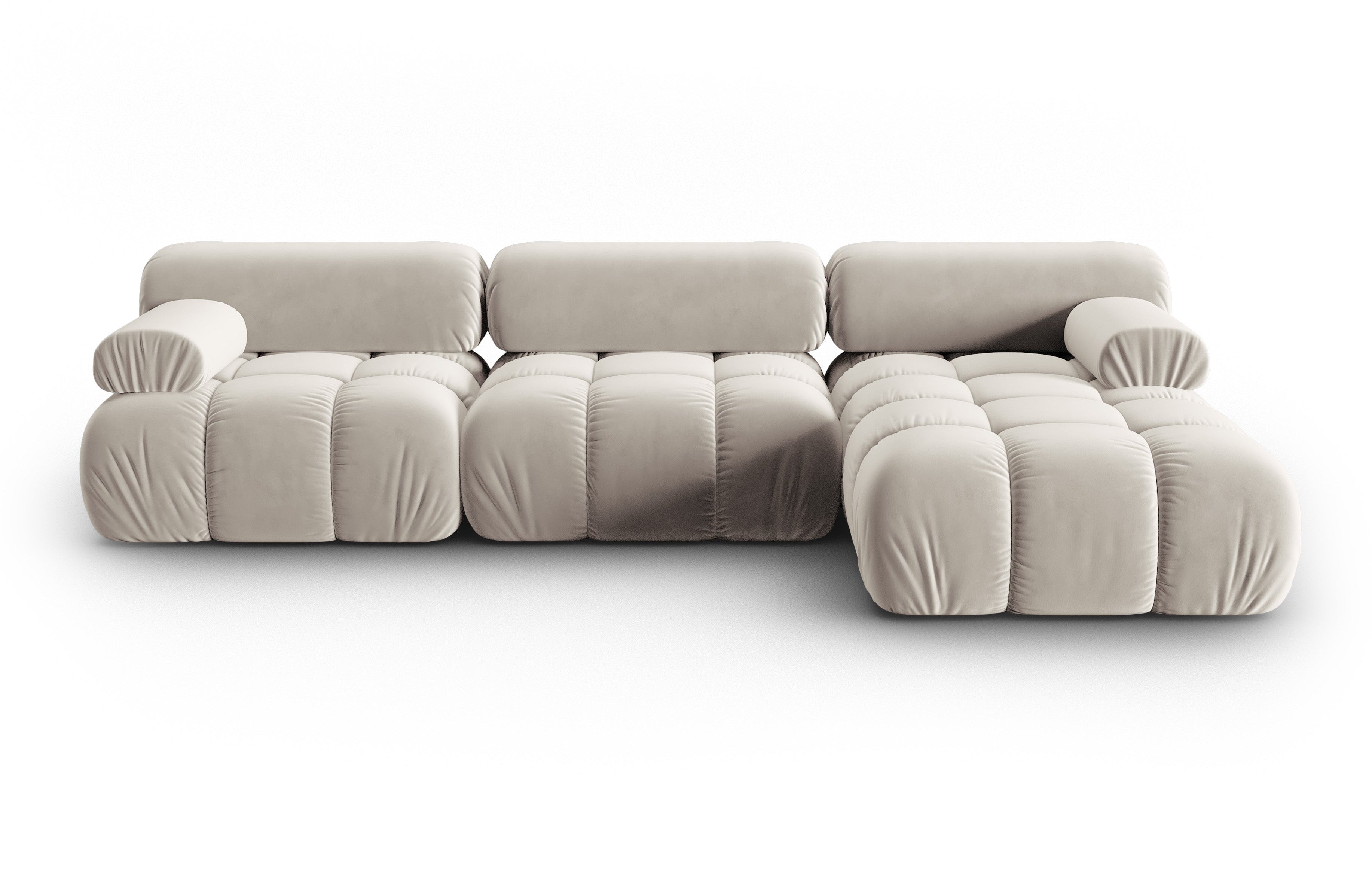 Beige pravostranný sametový rohový gauč pro 4 osoby CORTINA