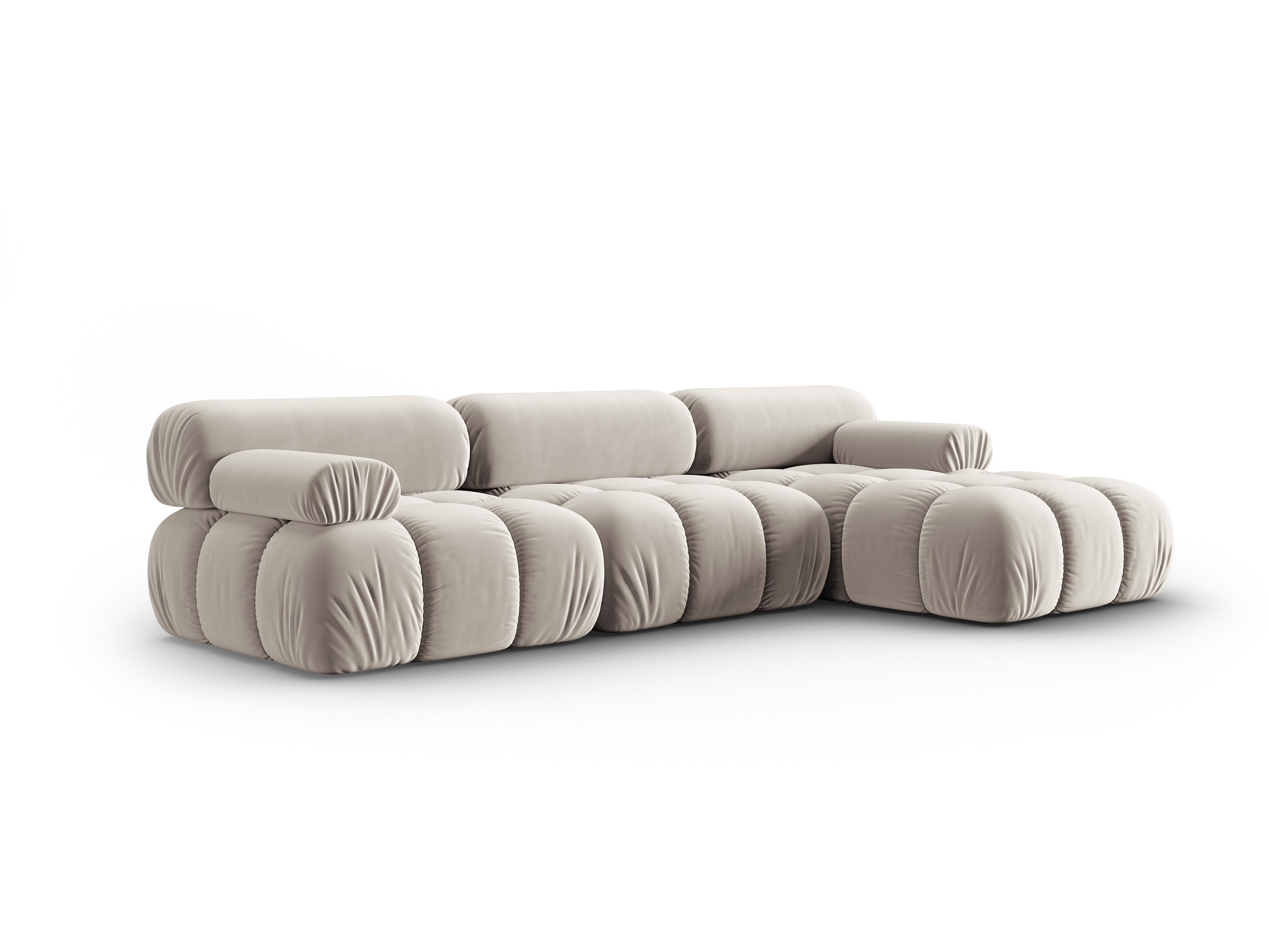 Beige pravostranný sametový rohový gauč pro 4 osoby CORTINA