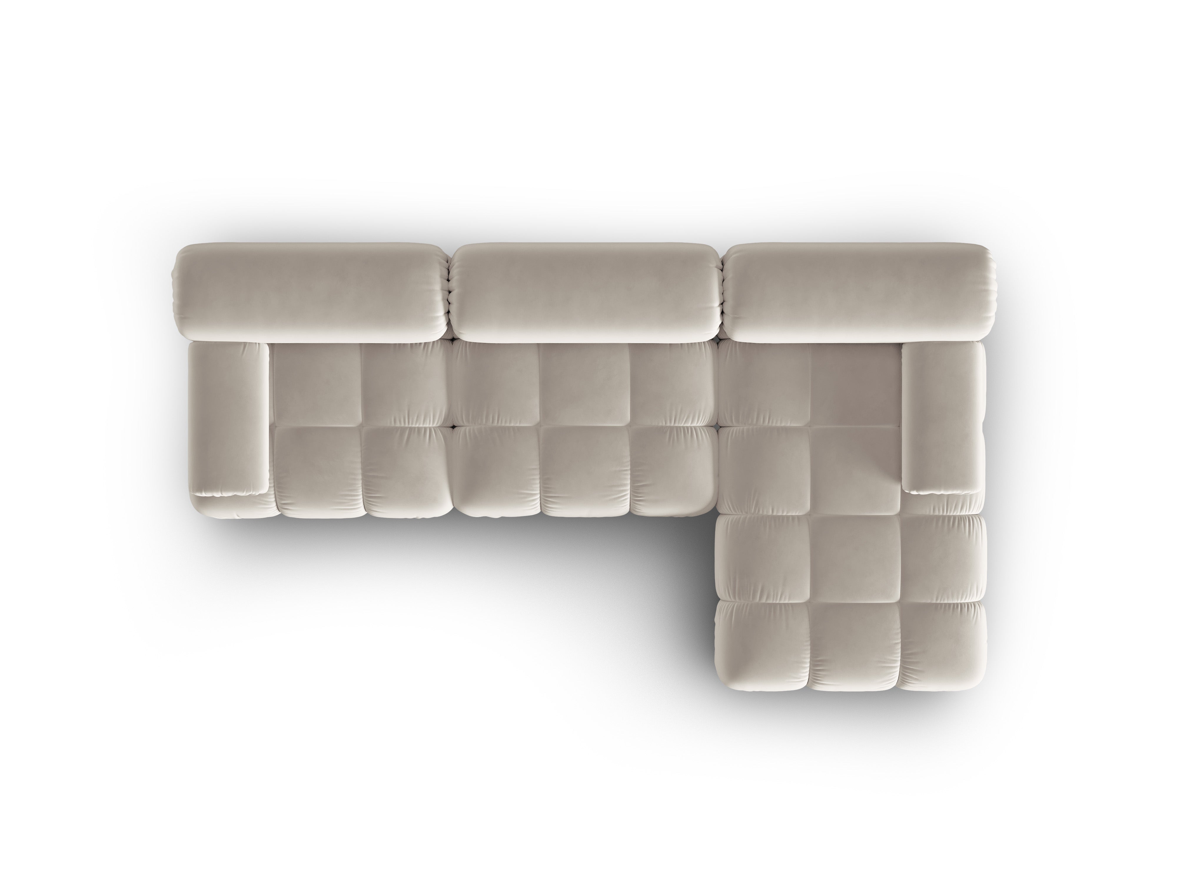 Beige pravostranný sametový rohový gauč pro 4 osoby CORTINA