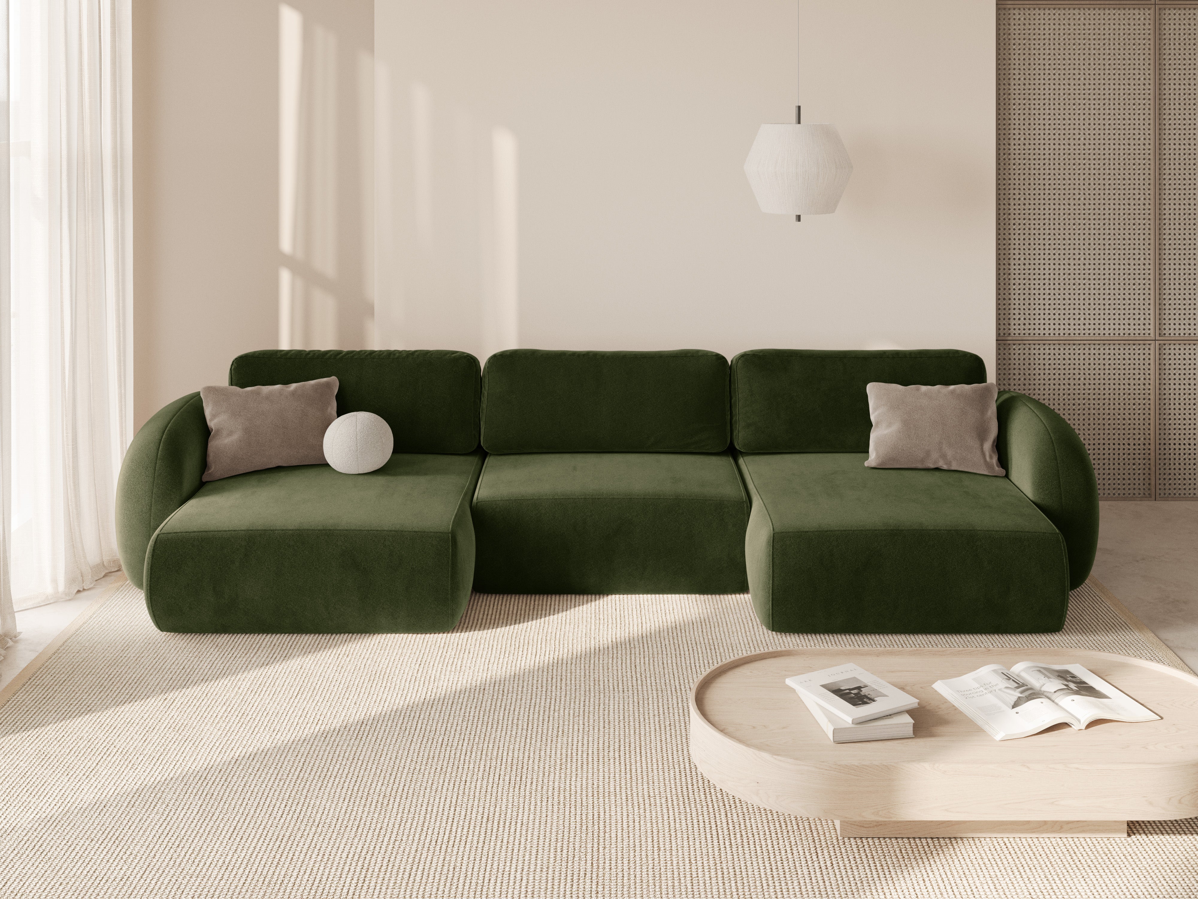 Panoramic Velvet Sofa with Sleeping Function for 5 People TONALE Military Green