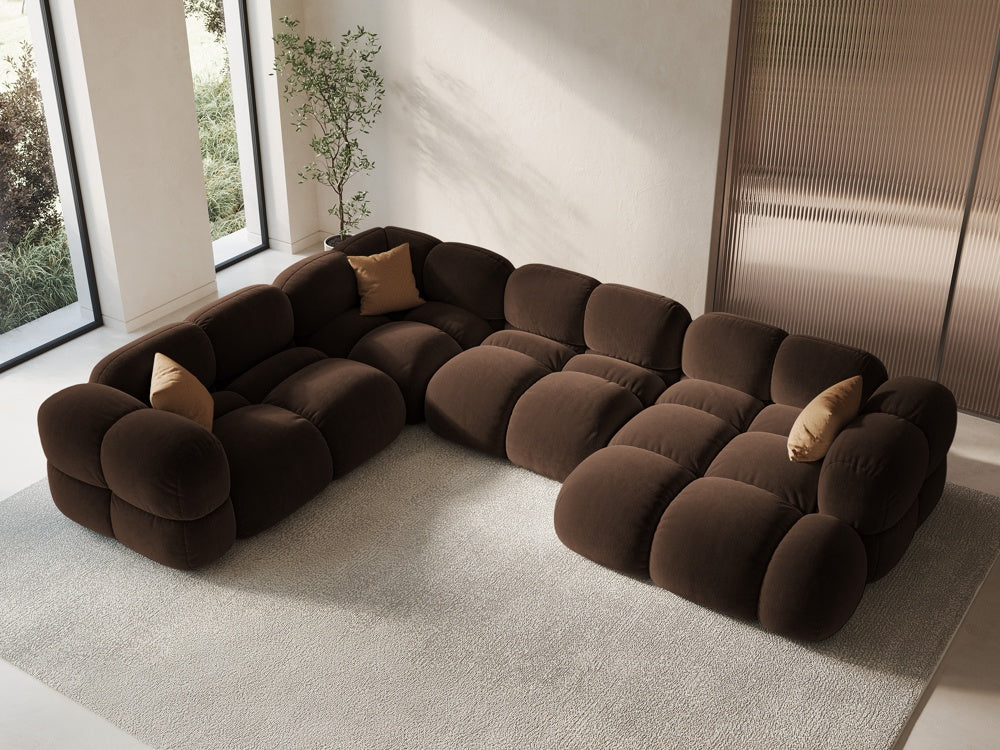 Left-facing U-shaped velvet corner sofa LORETTO chocolate