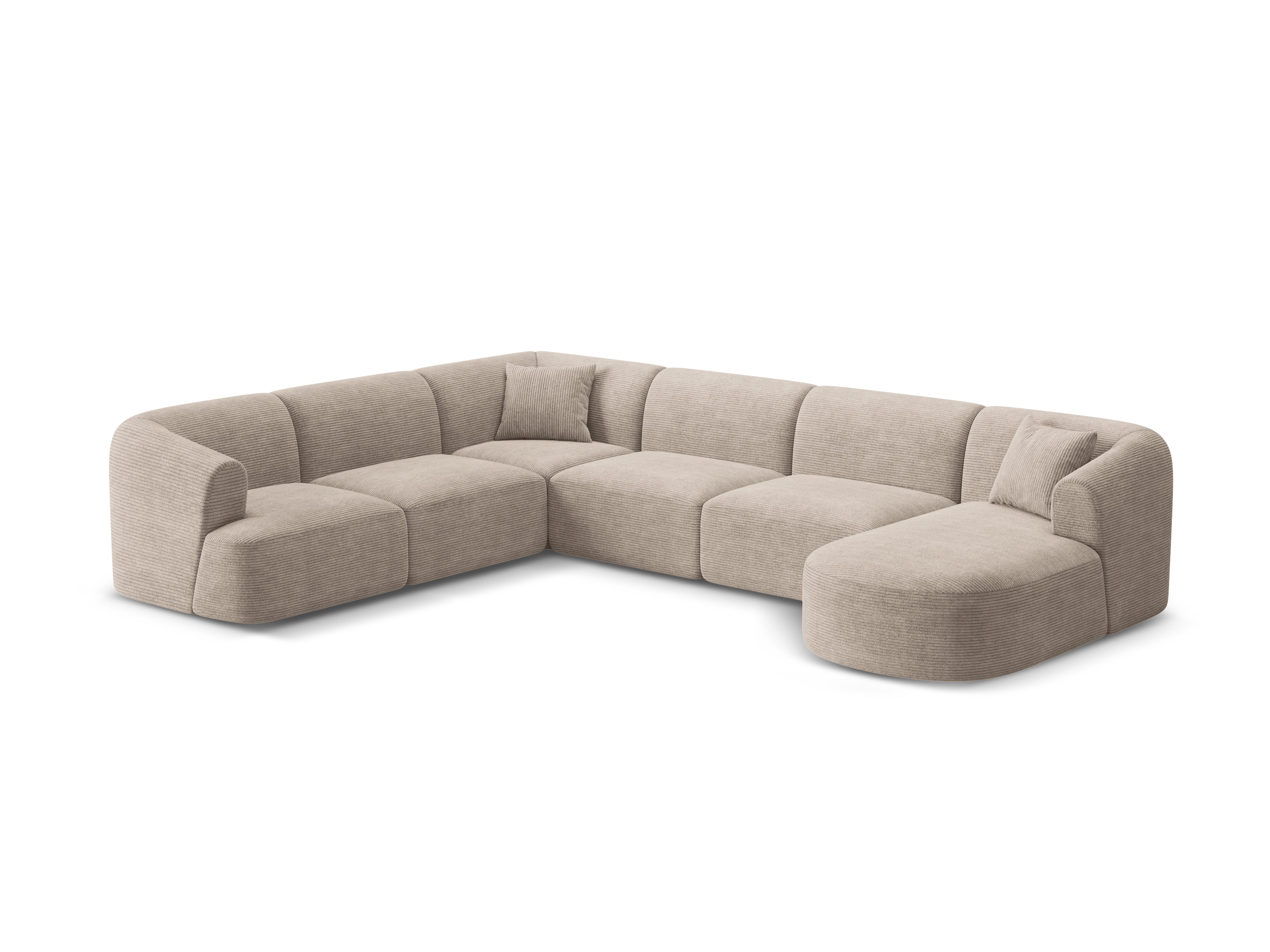 Left-sided panoramic corner sofa for 7 people CAMPI beige corduroy