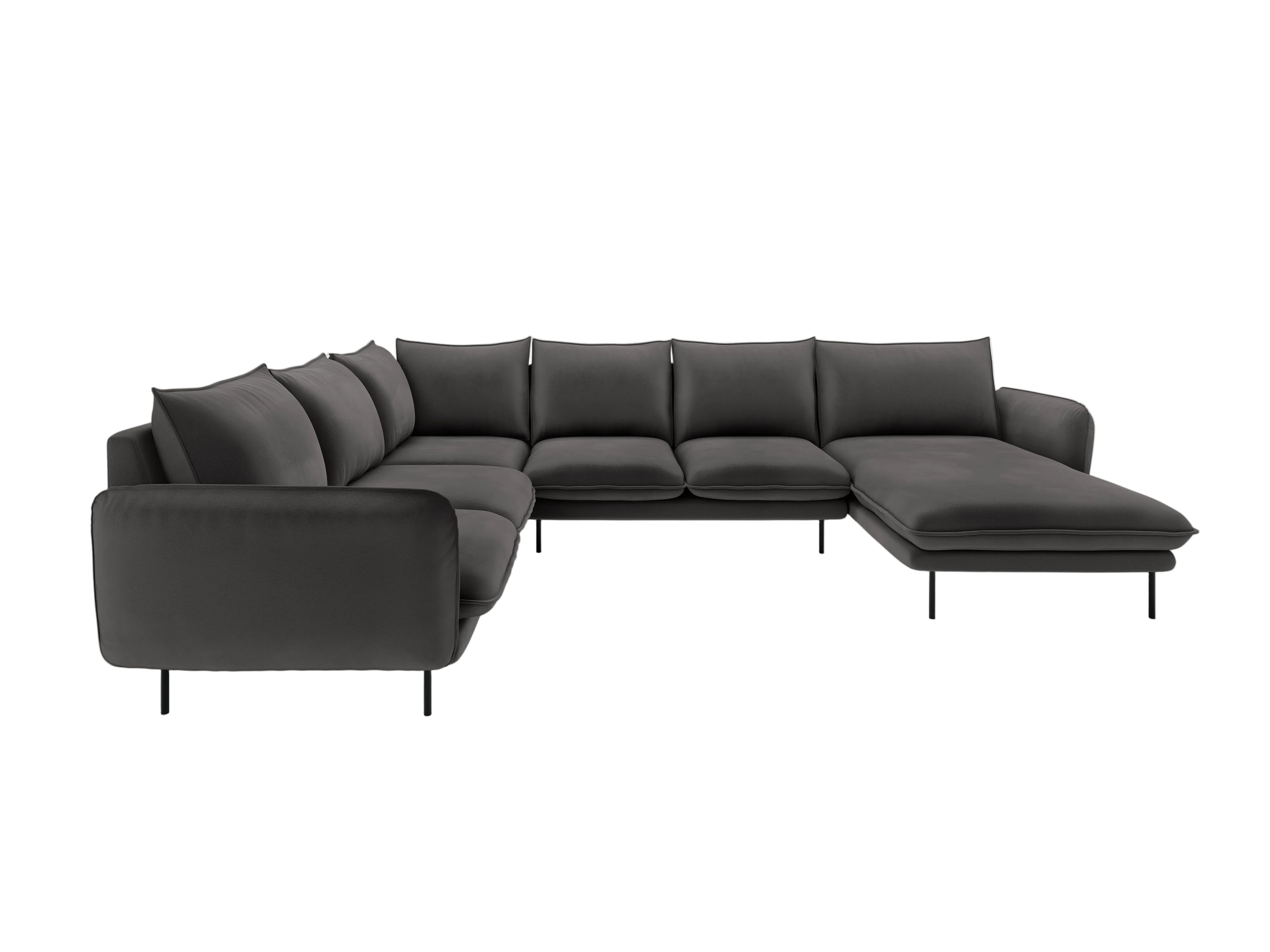 Panoramic Velvet Left-Facing Sofa for 7 People VIENNA Dark Gray with Black Base