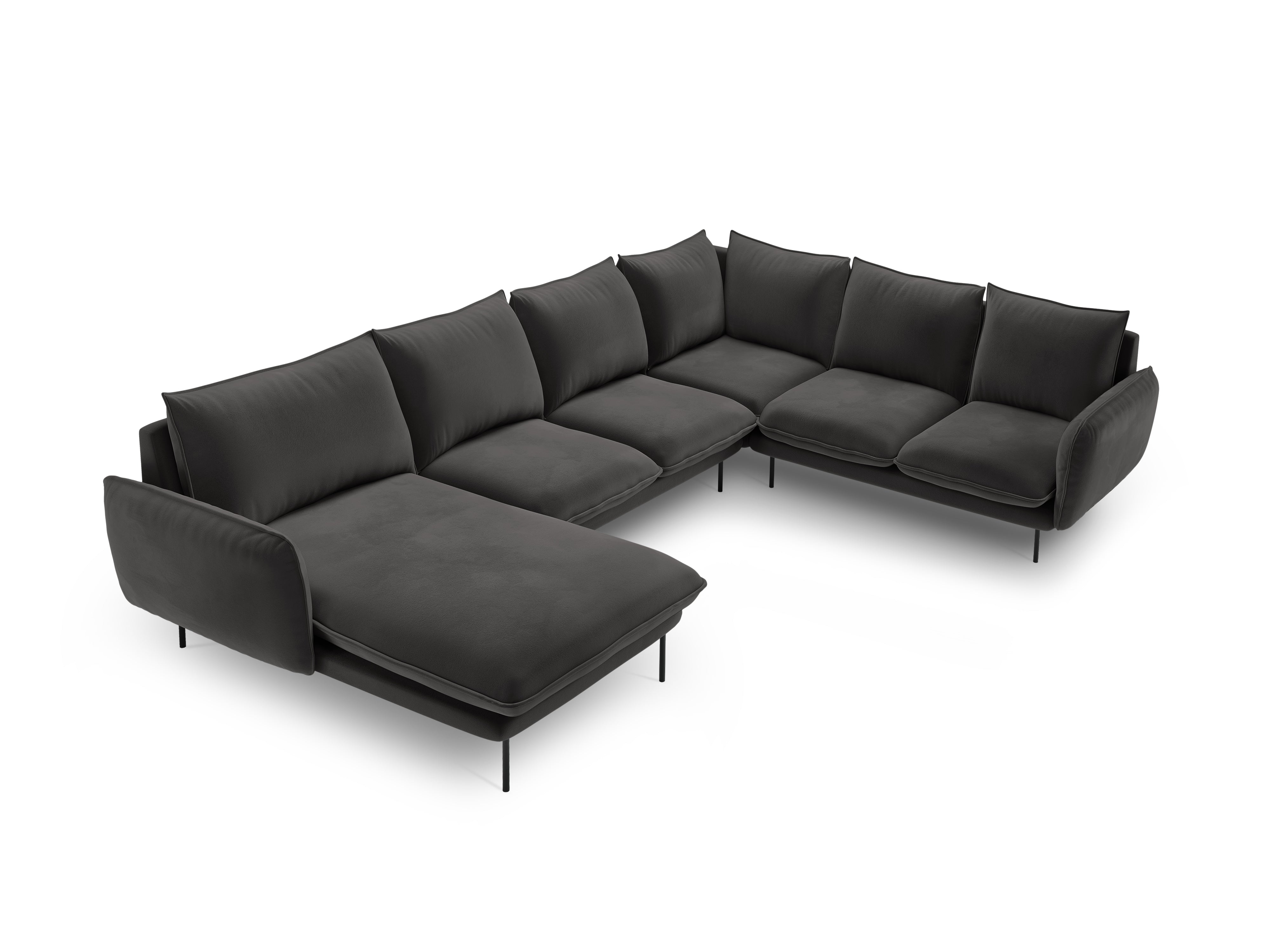 Panoramic Velvet Corner Sofa Right-Handed 7-Seater VIENNA Dark Gray with Black Base