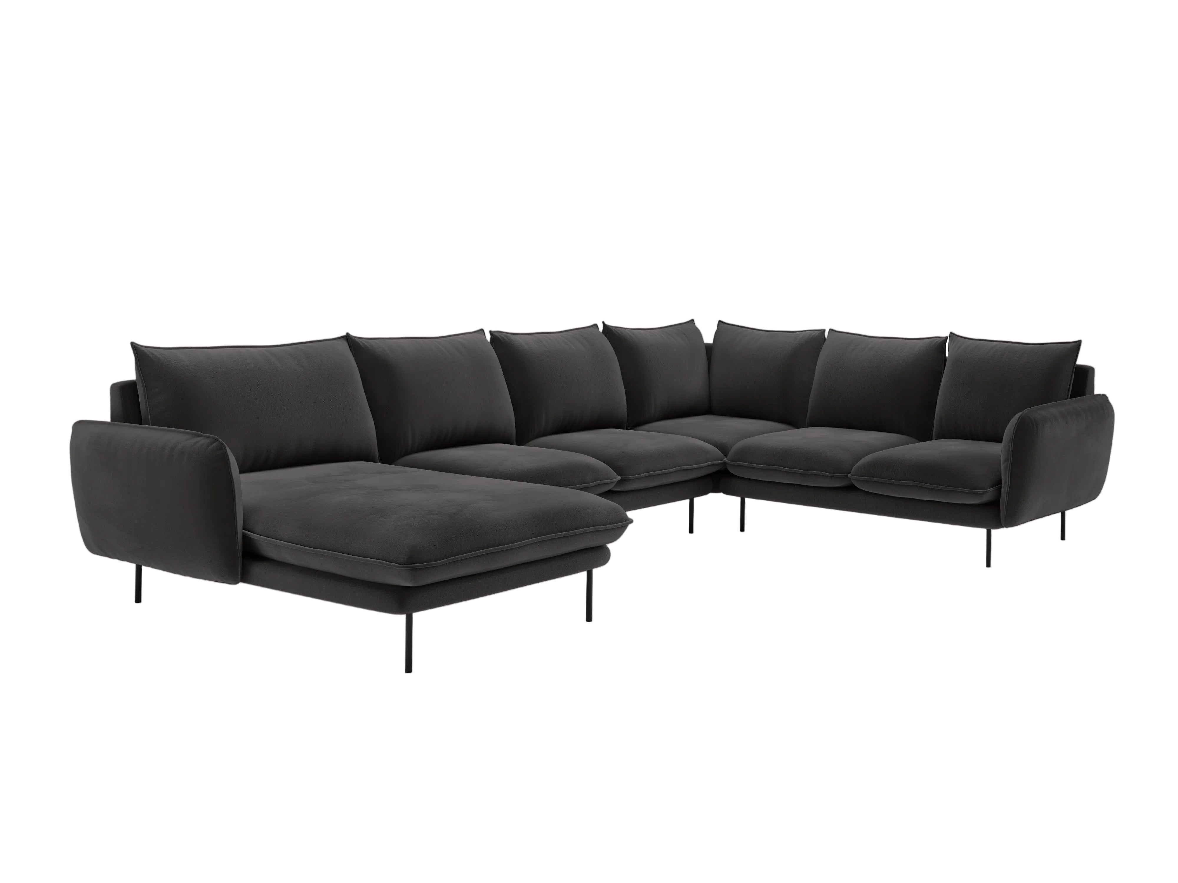 Panoramic Velvet Corner Sofa Right-Handed 7-Seater VIENNA Dark Gray with Black Base