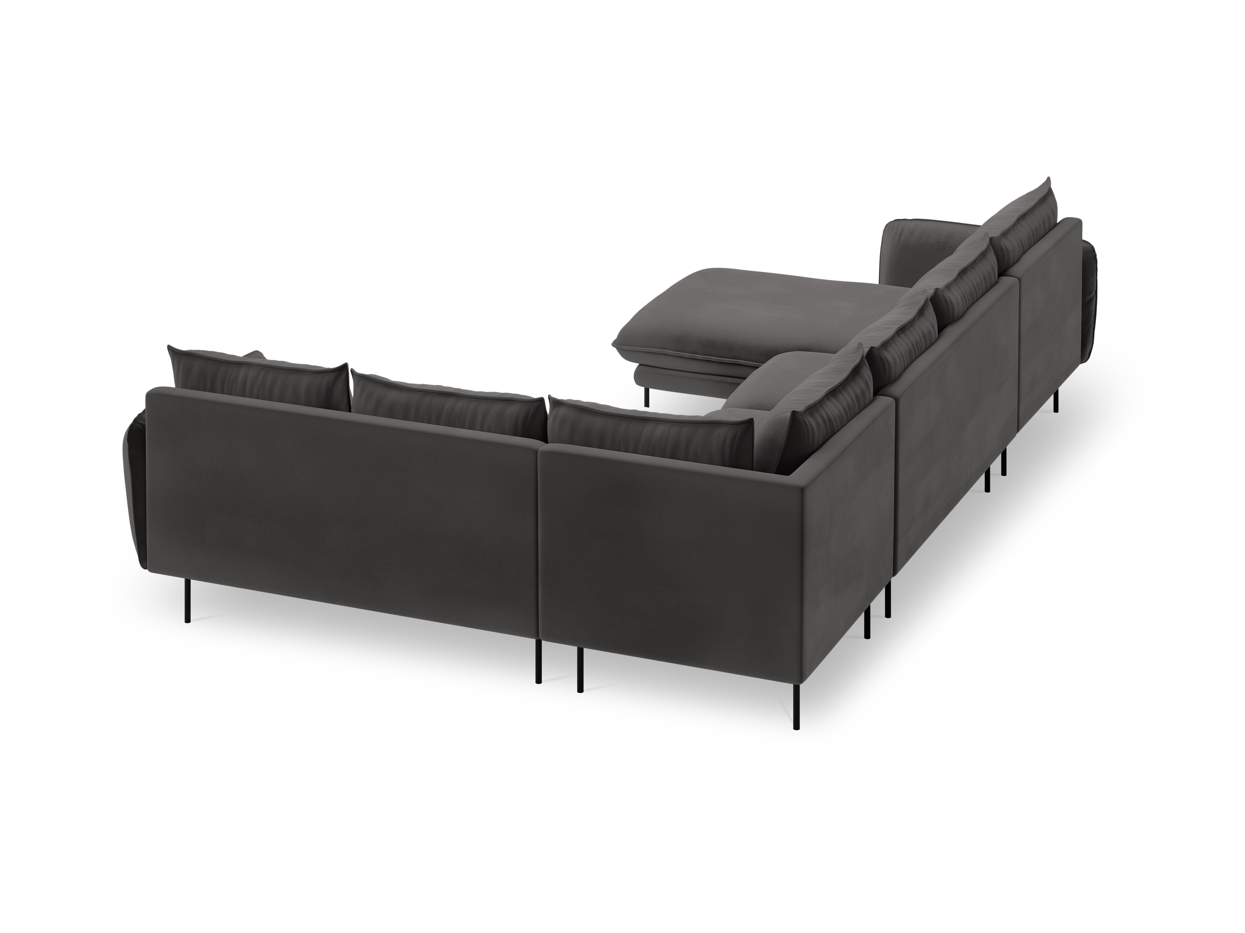 Panoramic Velvet Corner Sofa Right-Handed 7-Seater VIENNA Dark Gray with Black Base