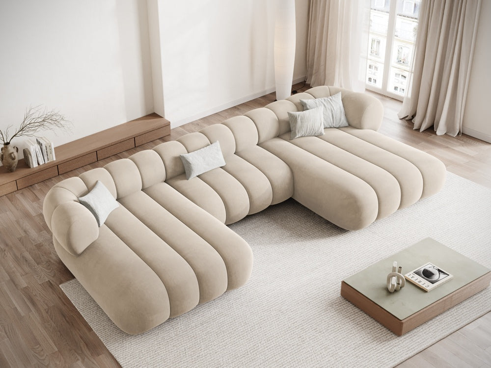 KOGE beige velvet panoramic sofa for 6 people