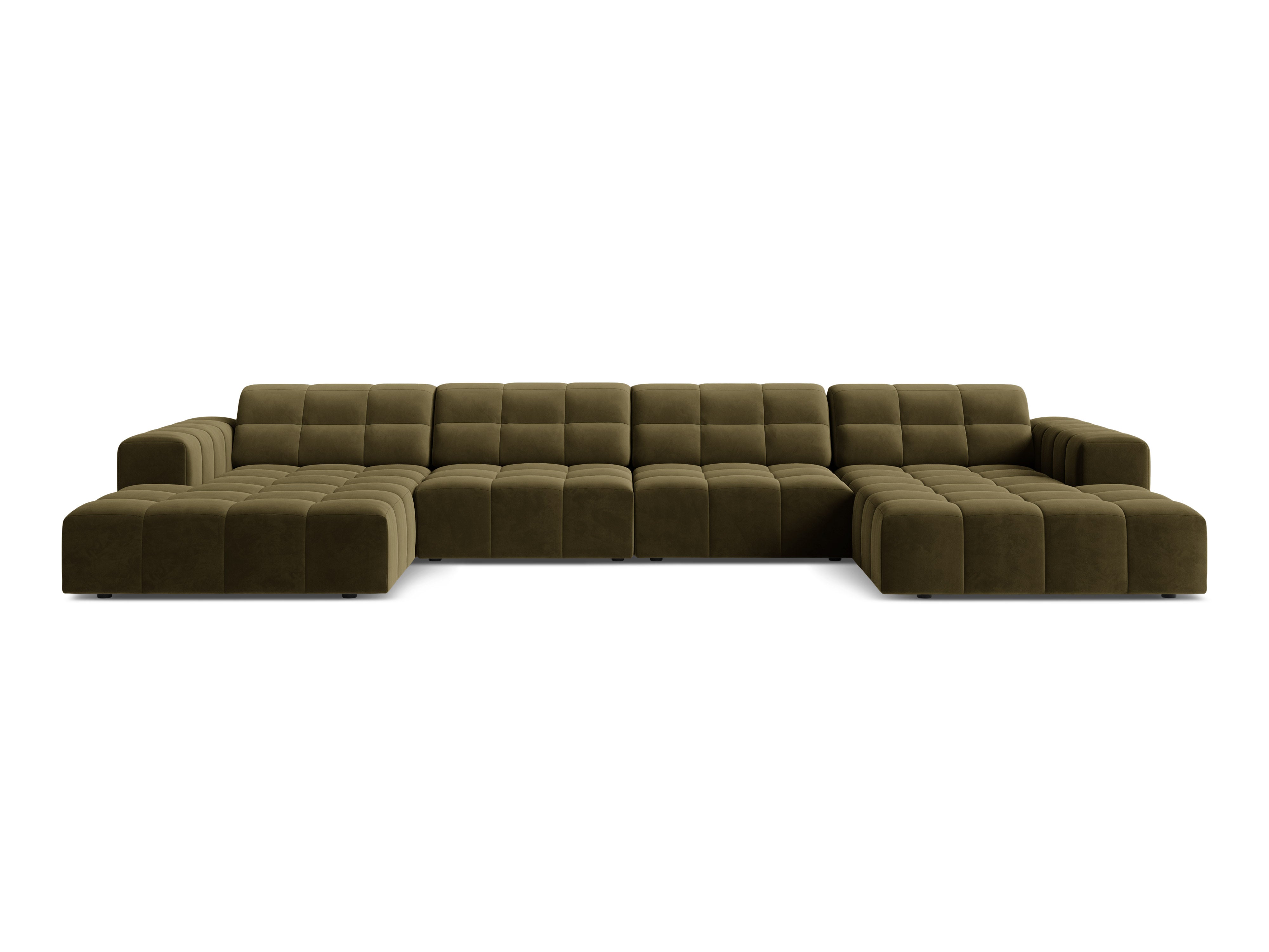 Sofa panoramiczna aksamitna 6-osobowa CHICAGO oliwkowy – Cosmopolitan Design