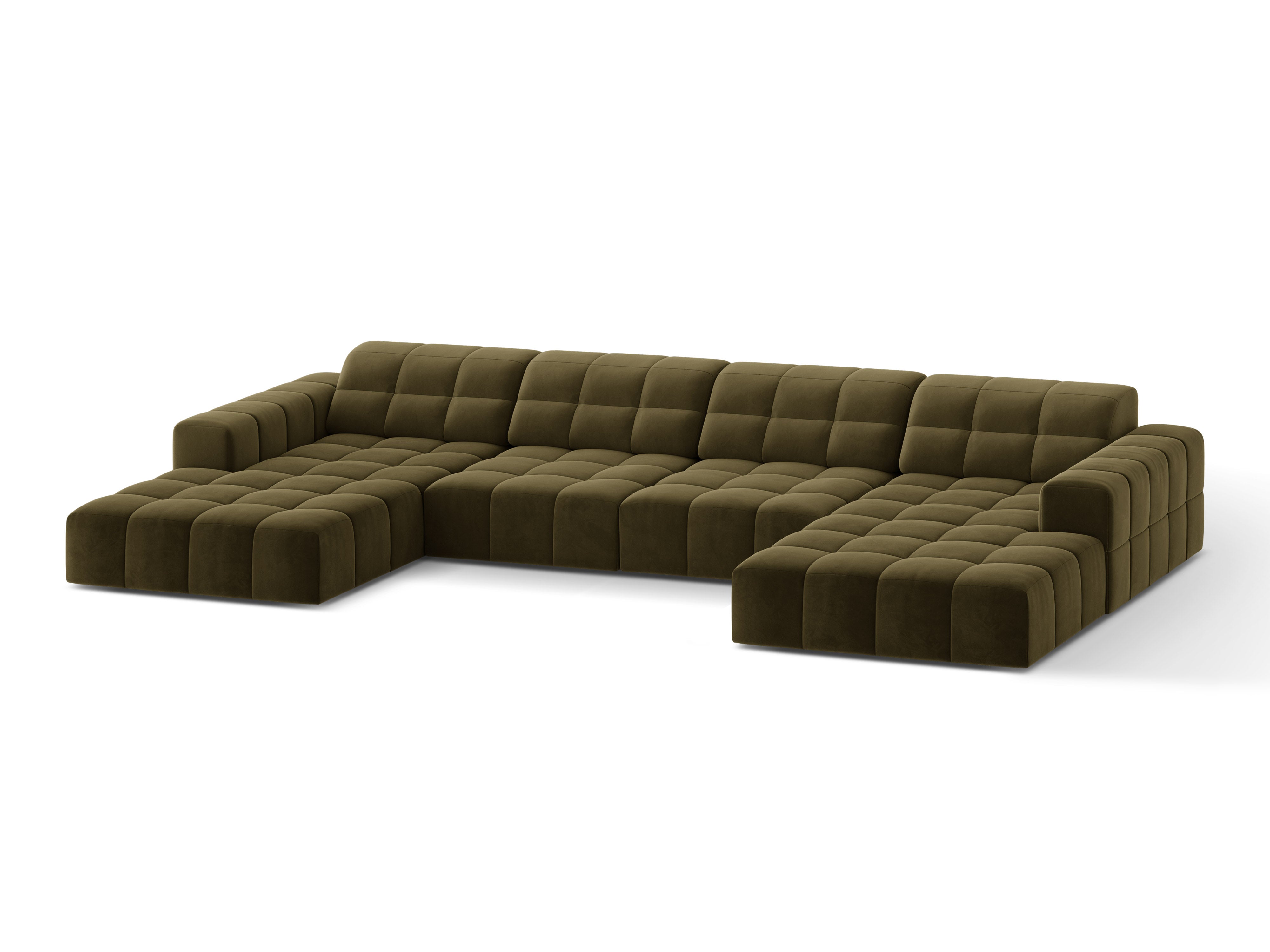 Sofa panoramiczna aksamitna 6-osobowa CHICAGO oliwkowy do salonu